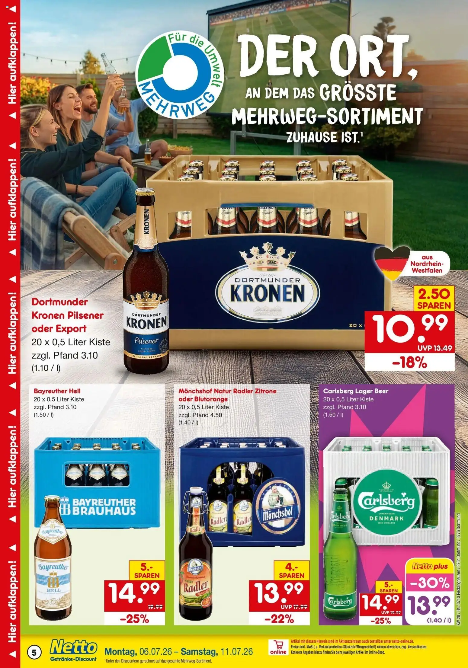 Netto Marken-Discount - Netto: Getränkeangebote – gültig ab 05.07.2026 | Seite: 5 | Produkte: Monchshof, Carlsberg, Radler, Zitrone