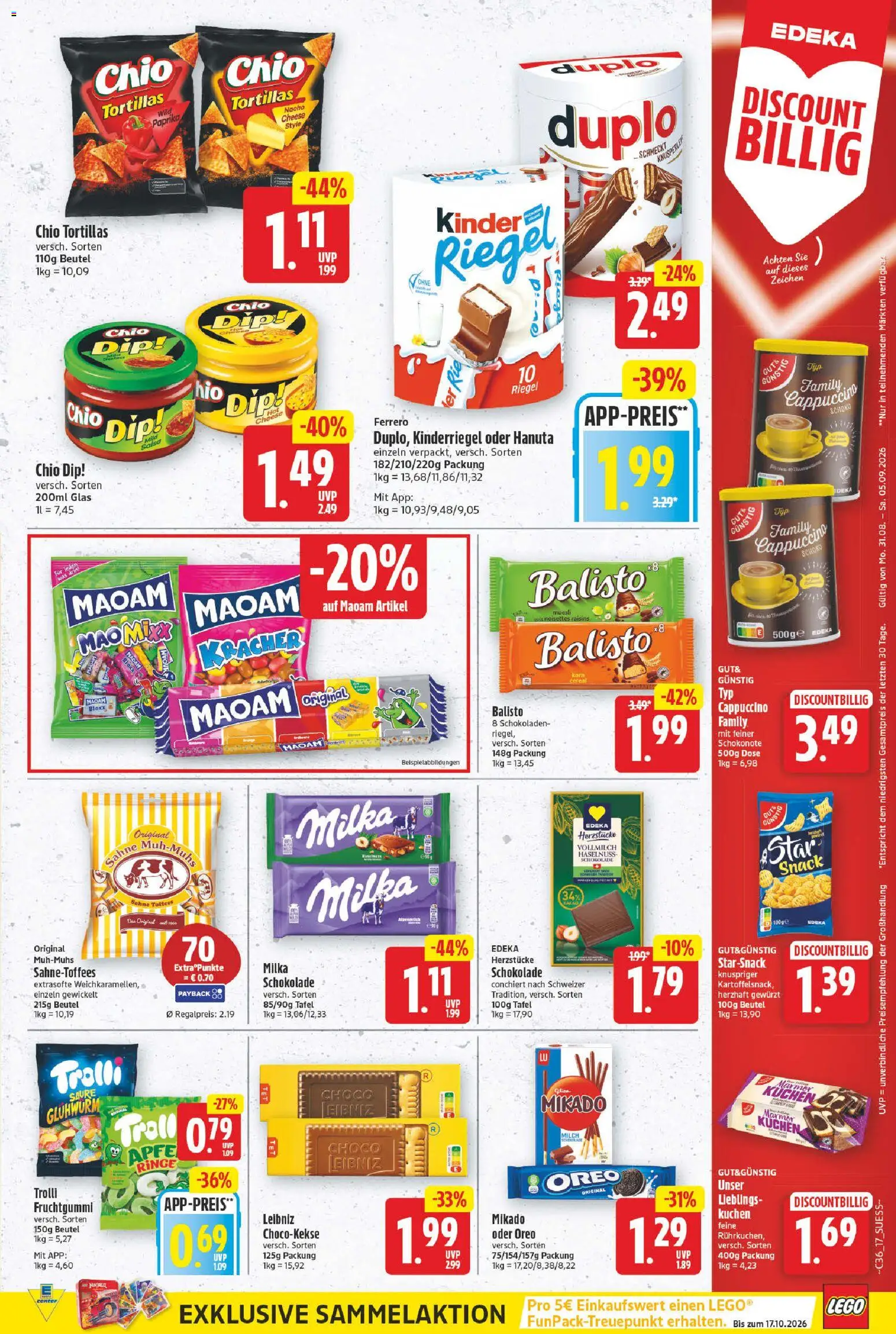 E center Prospekt – gültig ab 31.08.2026 | Seite: 19 | Produkte: Tortillas, Schokolade, Kinder riegel, Paprika
