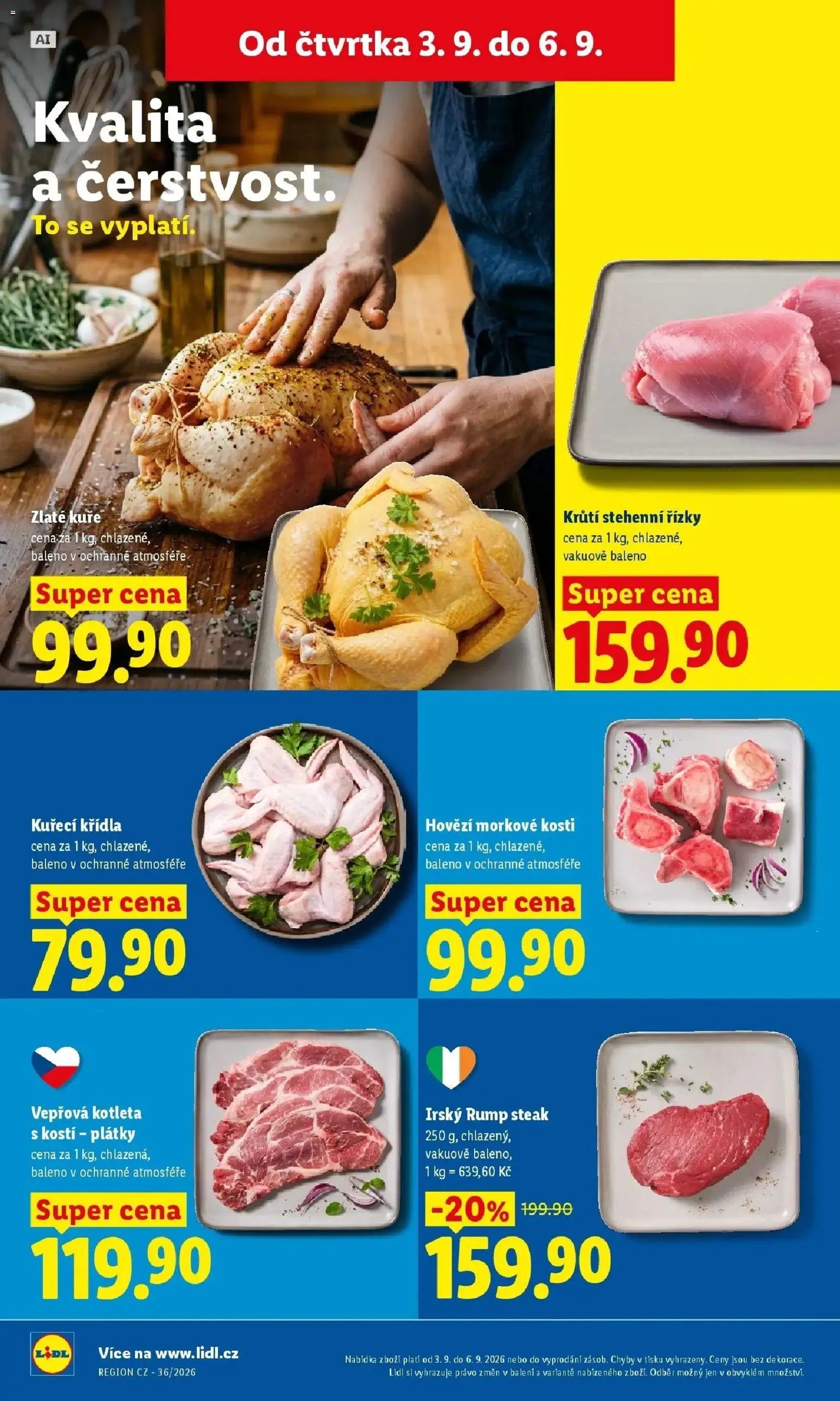 Lidl leták od 03.09.2026 - Nový akční leták | Strana: 18 | Produkty: Hovězí, Rump steak, Stehenní řízky, Kuře