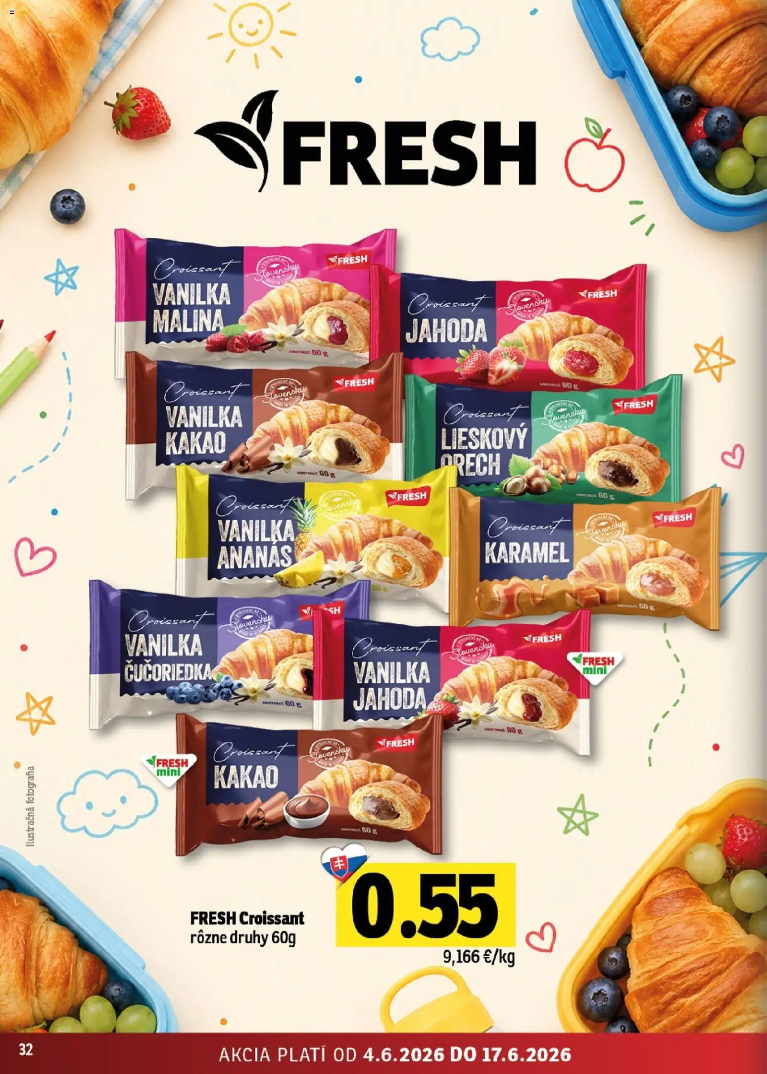 Nové Fresh akcie – leták je platný od 04.06.2026 | Strana: 32 | Produkty: Croissant, Ananás, Kakao