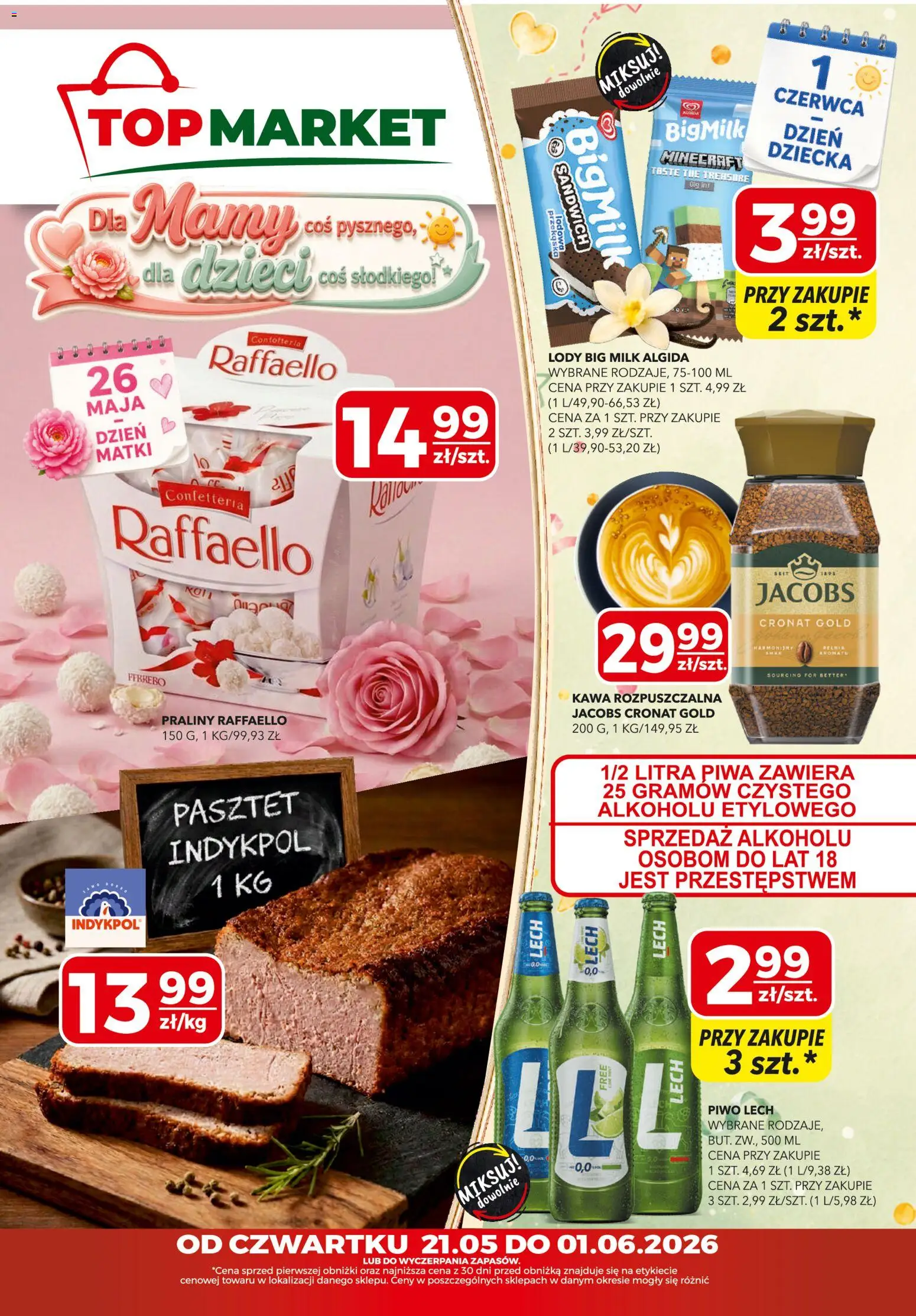 Top Market gazetka od 21.05.2026 | Strona: 1 | Produkty: Kawa rozpuszczalna, Big Milk, Kawa, Piwo