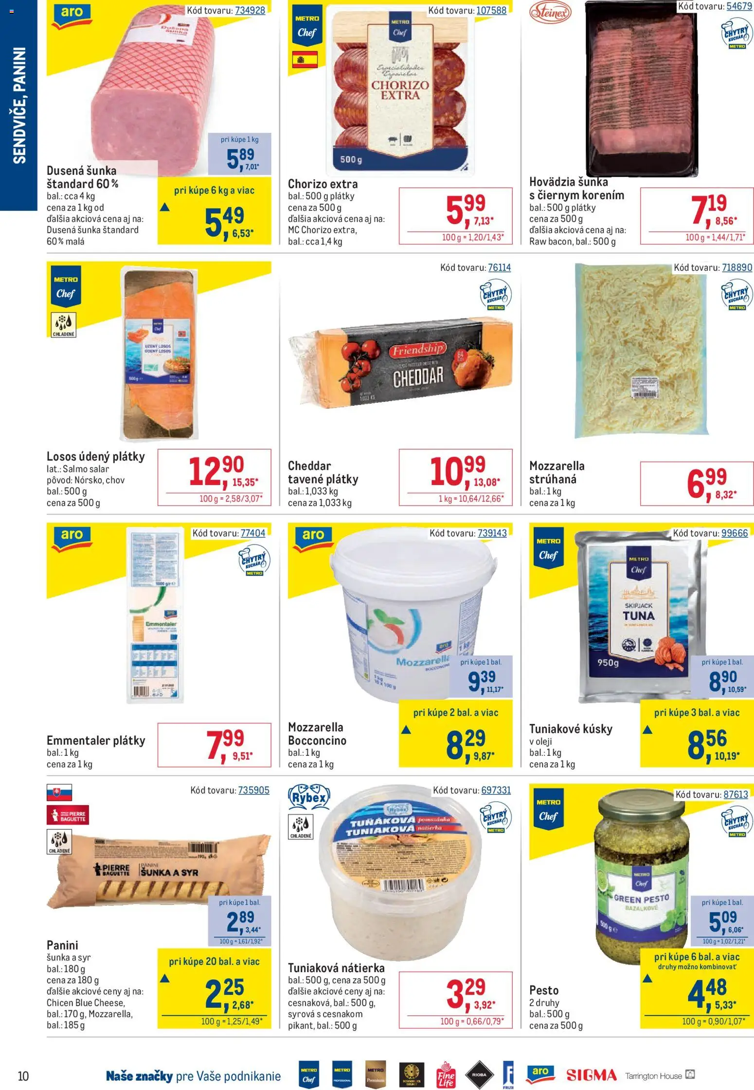 Nové Metro akcie – leták je platný od 01.06.2026 | Strana: 10 | Produkty: Syr, Šunka, Mozzarella, Losos