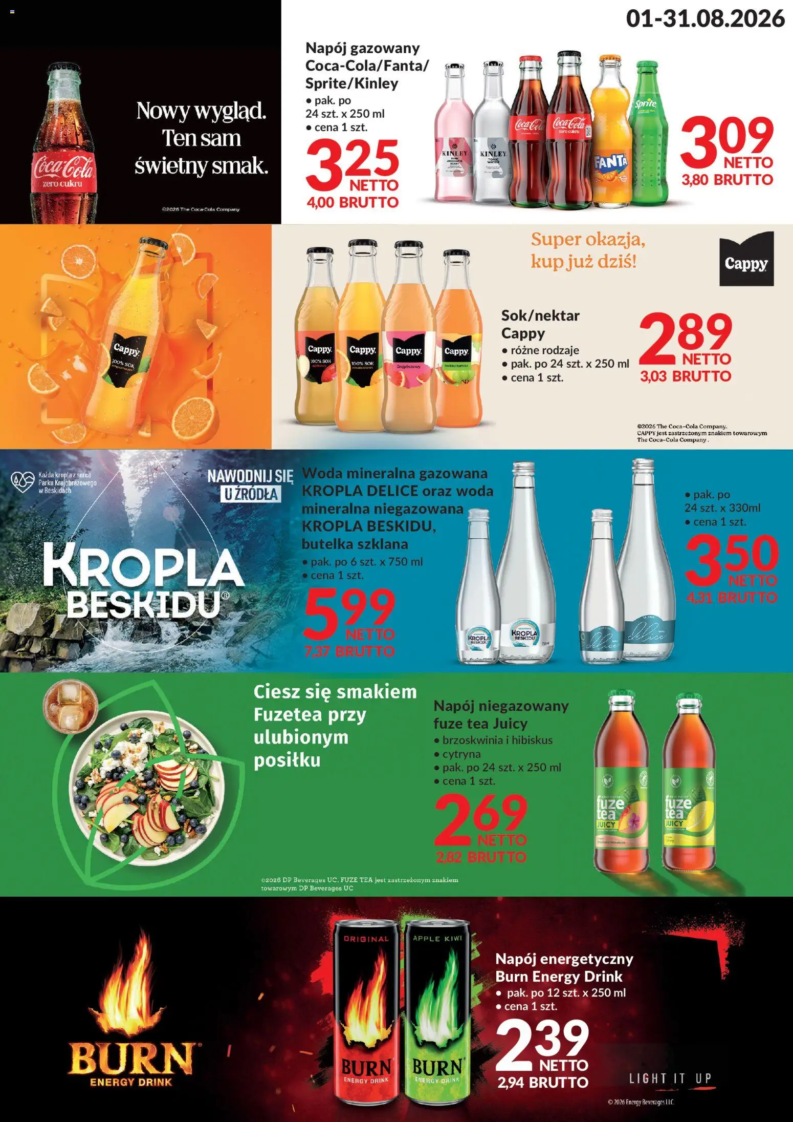 Makro gazetka - Napoje od 01.08.2026 | Strona: 1 | Produkty: Napój energetyczny, Coca cola, Sok, Kiwi