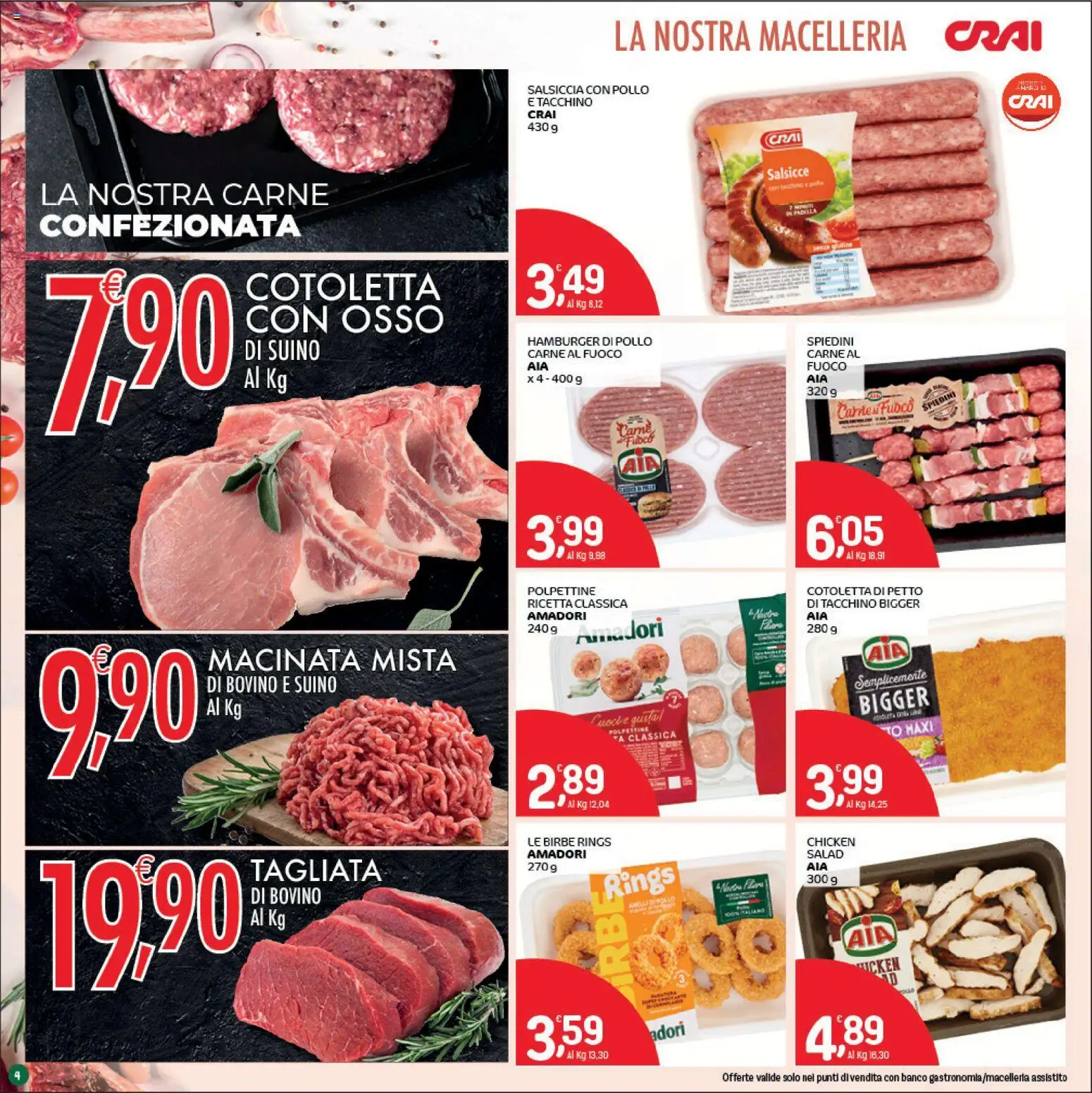 Volantino CRAI del 14.05.2026 | Pagina: 4 | Prodotti: Pollo, Tacchino, Hamburger, Spiedini