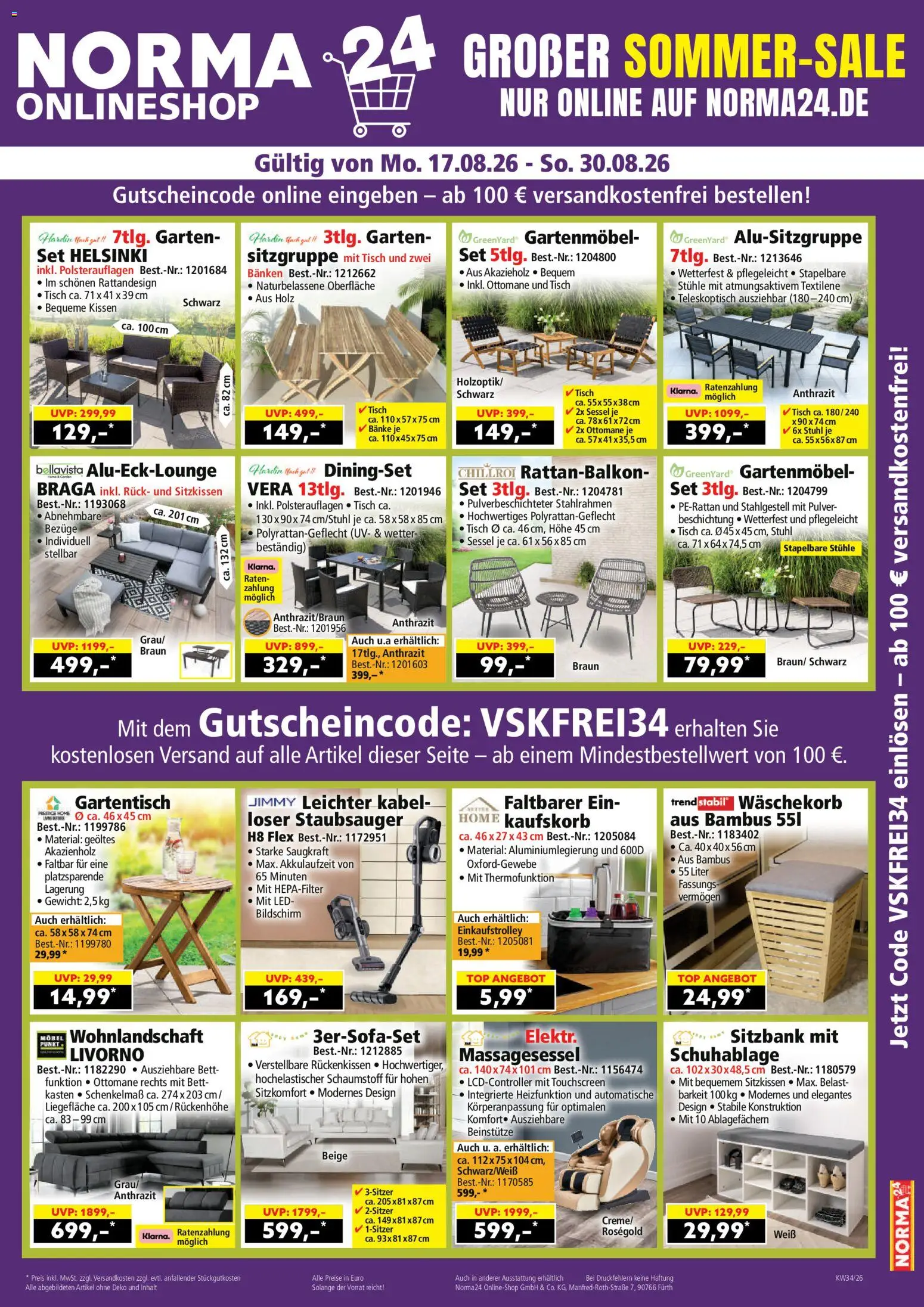 Norma Prospekt – gültig ab 24.08.2026 | Seite: 20 | Produkte: Wohnlandschaft, Sitzbank, Sessel, Gartenmöbel