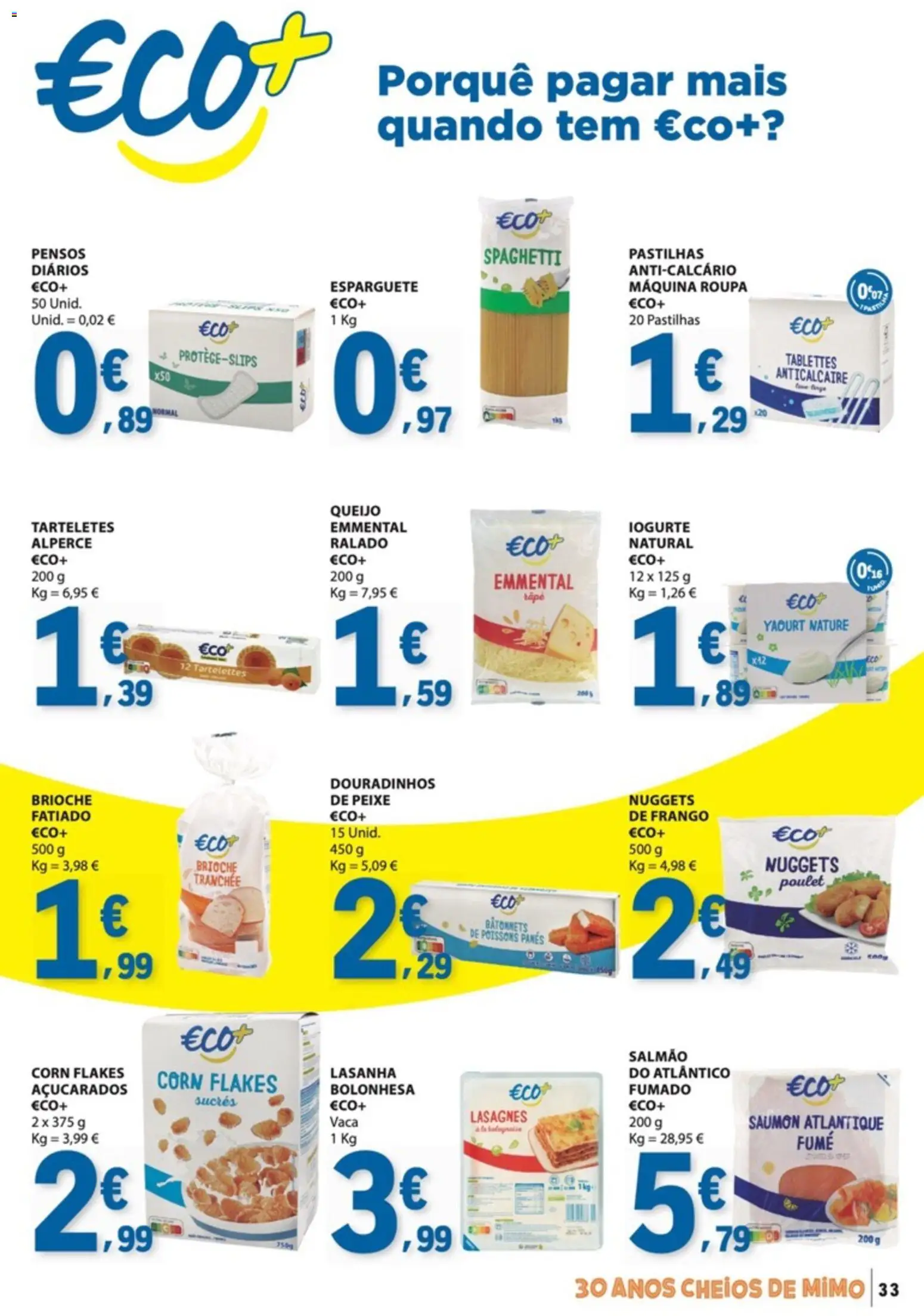 E.Leclerc folheto │ válido de 13/08/2026 | Página: 33 | Produtos: Esparguete, Salmão, Queijo, Iogurte