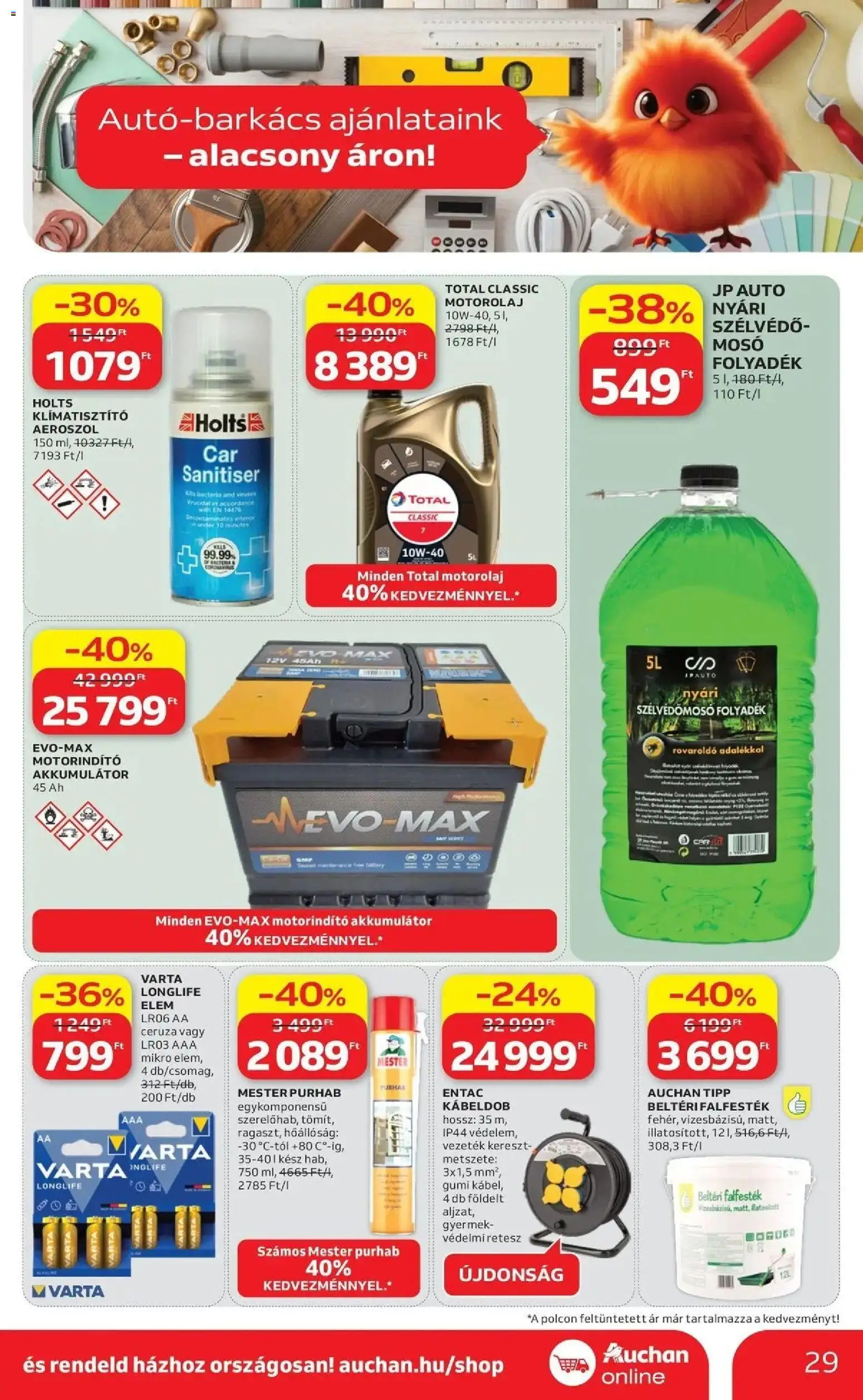 Auchan akciós ujság - amely érvényes a következő dátumtól: 09.04.2026 | Oldal: 29 | Termékek: Akkumulátor, Motorolaj