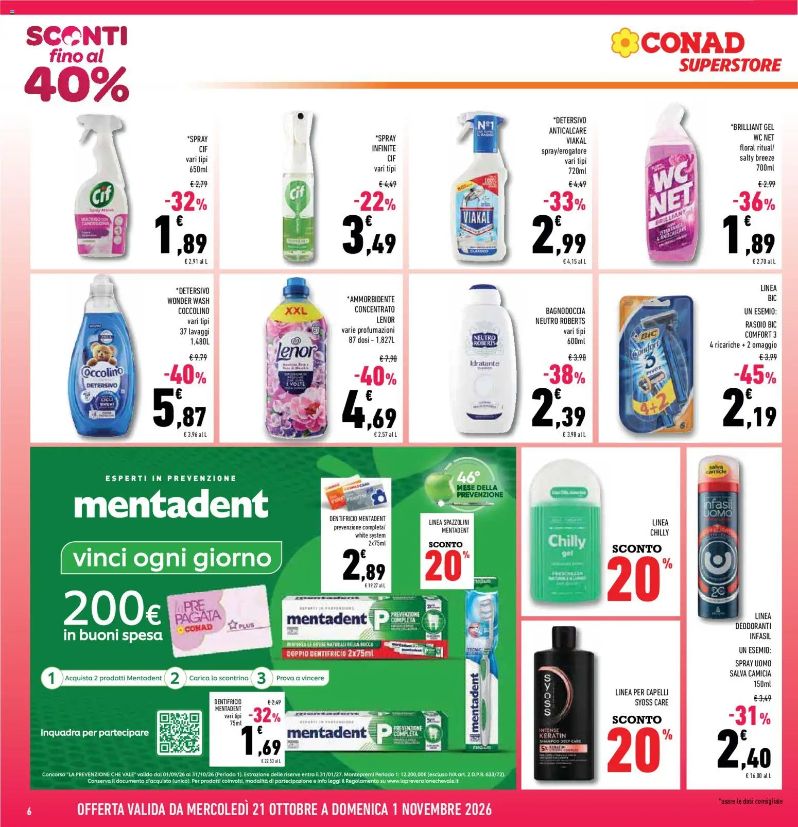 Volantino Conad del 21/10/2026 | Pagina: 6 | Prodotti: Ammorbidente, Anticalcare, WC, Bagno