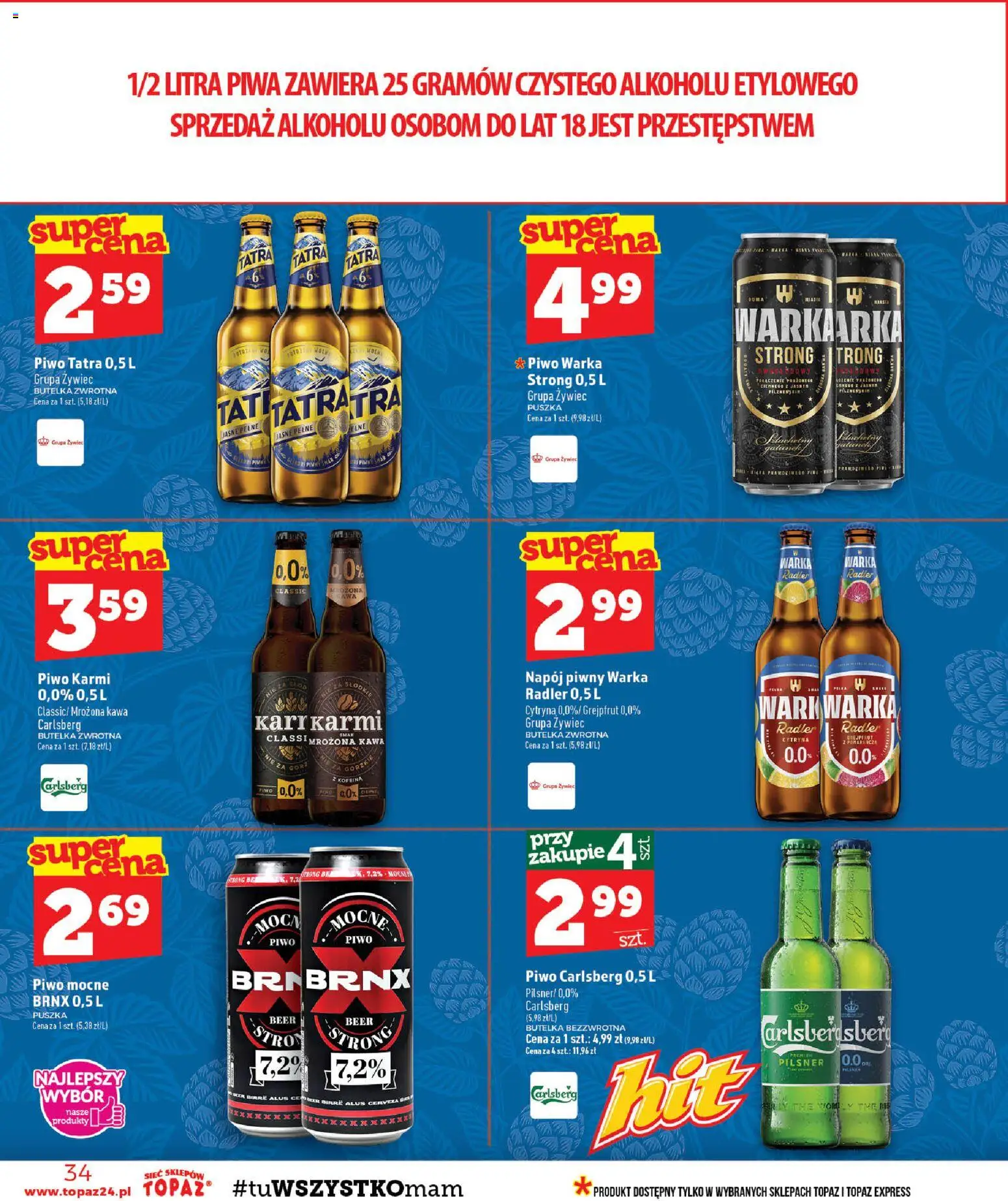 Topaz gazetka od 13.08.2026 | Strona: 34 | Produkty: Radler, Warka, Piwo, Grejpfrut