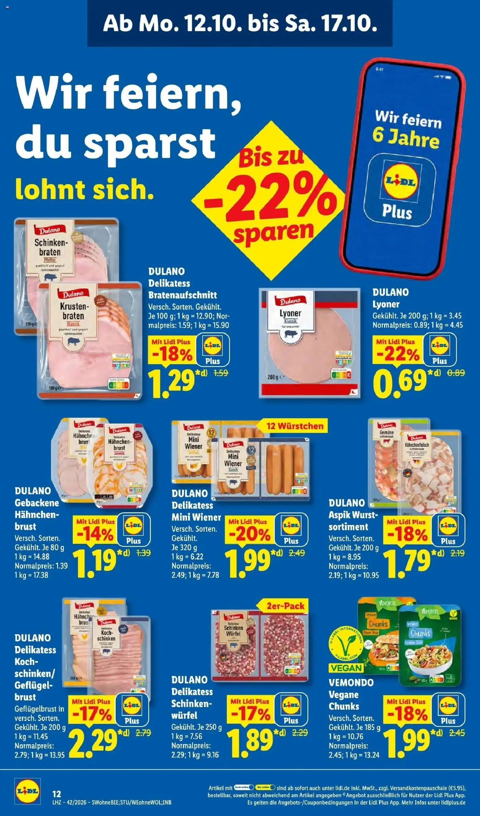 Lidl Prospekt Villingen-schwenningen (ab 12.10.2026) zum Blättern » Angebote | Seite: 22 | Produkte: Hahnchen, Gemüse, Wurst, Schinken