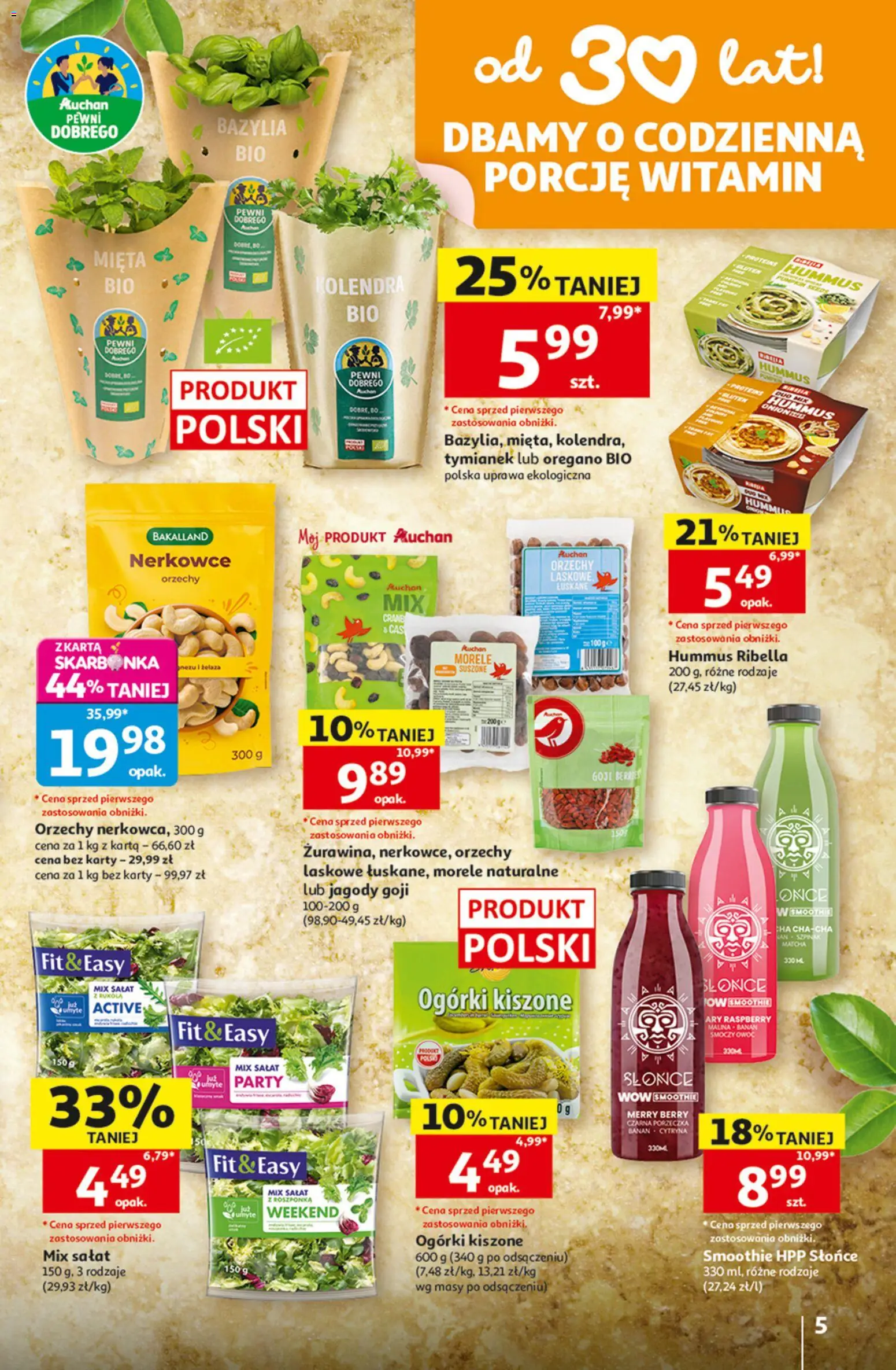 Auchan gazetka - 30 Lat Hipermarket od 23.07.2026 | Strona: 5 | Produkty: Tymianek, Roszponka, Mix sałat, Ogórki