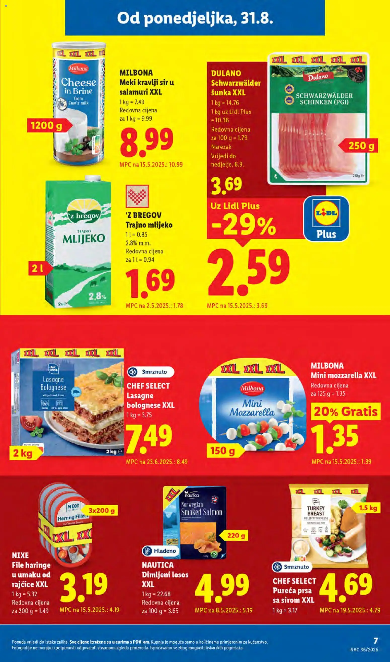 Lidl katalog | vrijedi od 31.08.2026 | Stranica: 7 | Proizvodi: Mozzarella, Šunka, Narezak, Trajno mlijeko