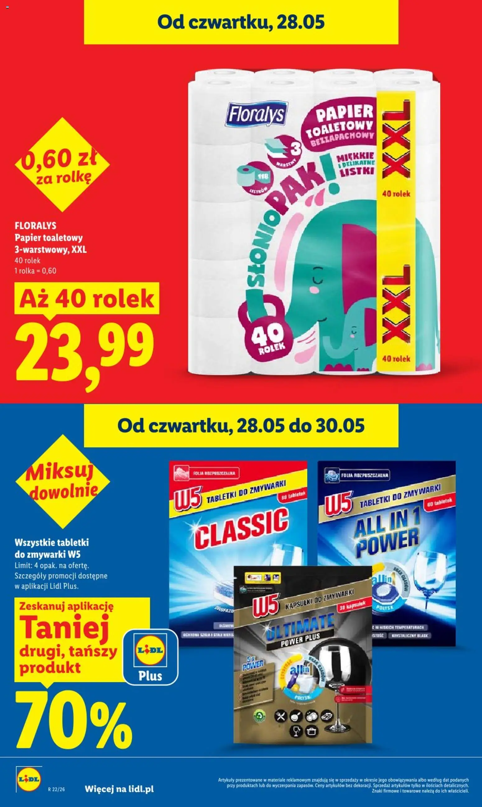 Lidl gazetka od 28.05.2026 | Strona: 24 | Produkty: Papier toaletowy, Ser, Kapsułki do zmywarki, Tabletki do zmywarki