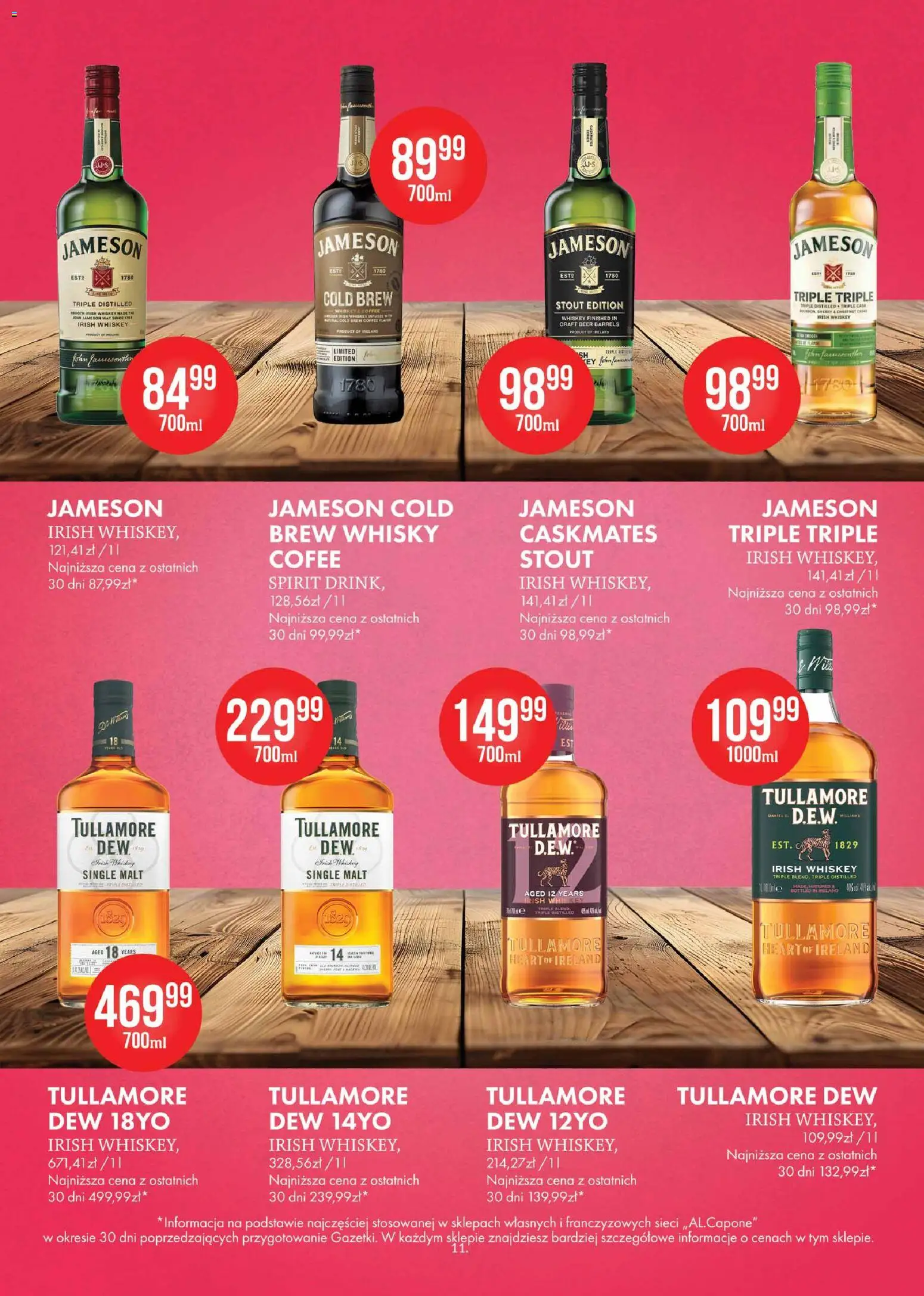 Al.Capone gazetka od 09.03.2026 | Strona: 11 | Produkty: Jameson, Tullamore Dew, Whisky