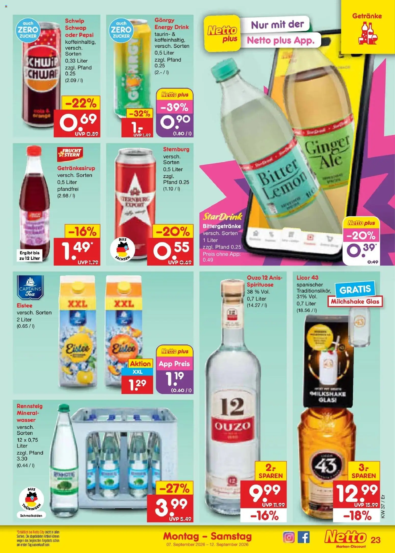 Netto Marken-Discount Prospekt Weimar – gültig ab 07.09.2026 | Seite: 31 | Produkte: Ouzo 12, Energy, Wasser, Pepsi