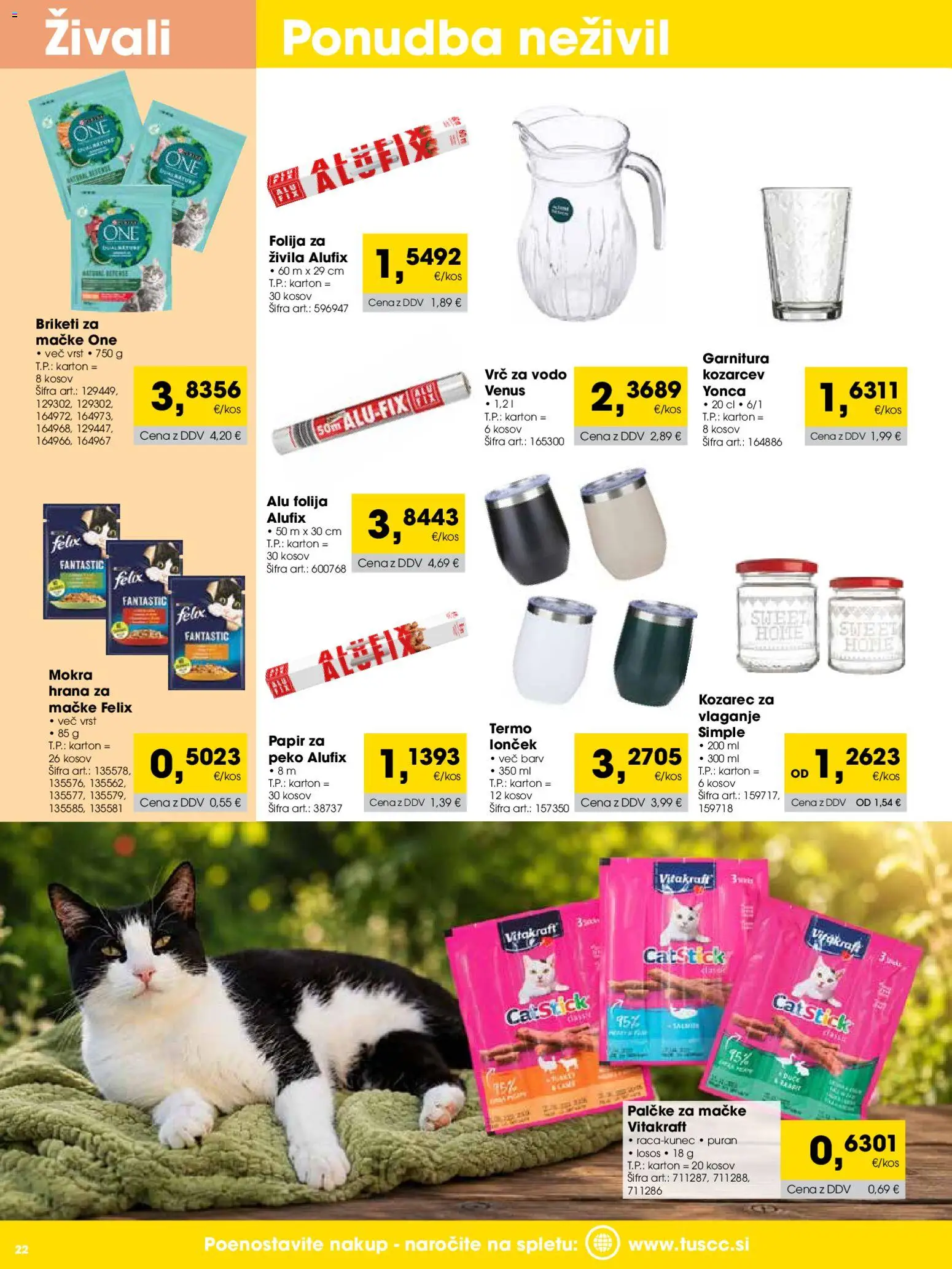 Novi Tuš katalog ponudbe – veljaven od 01.08.2026 | Stran: 22 | Izdelki: Hrana za mačke, Kozarec, Losos, Folija