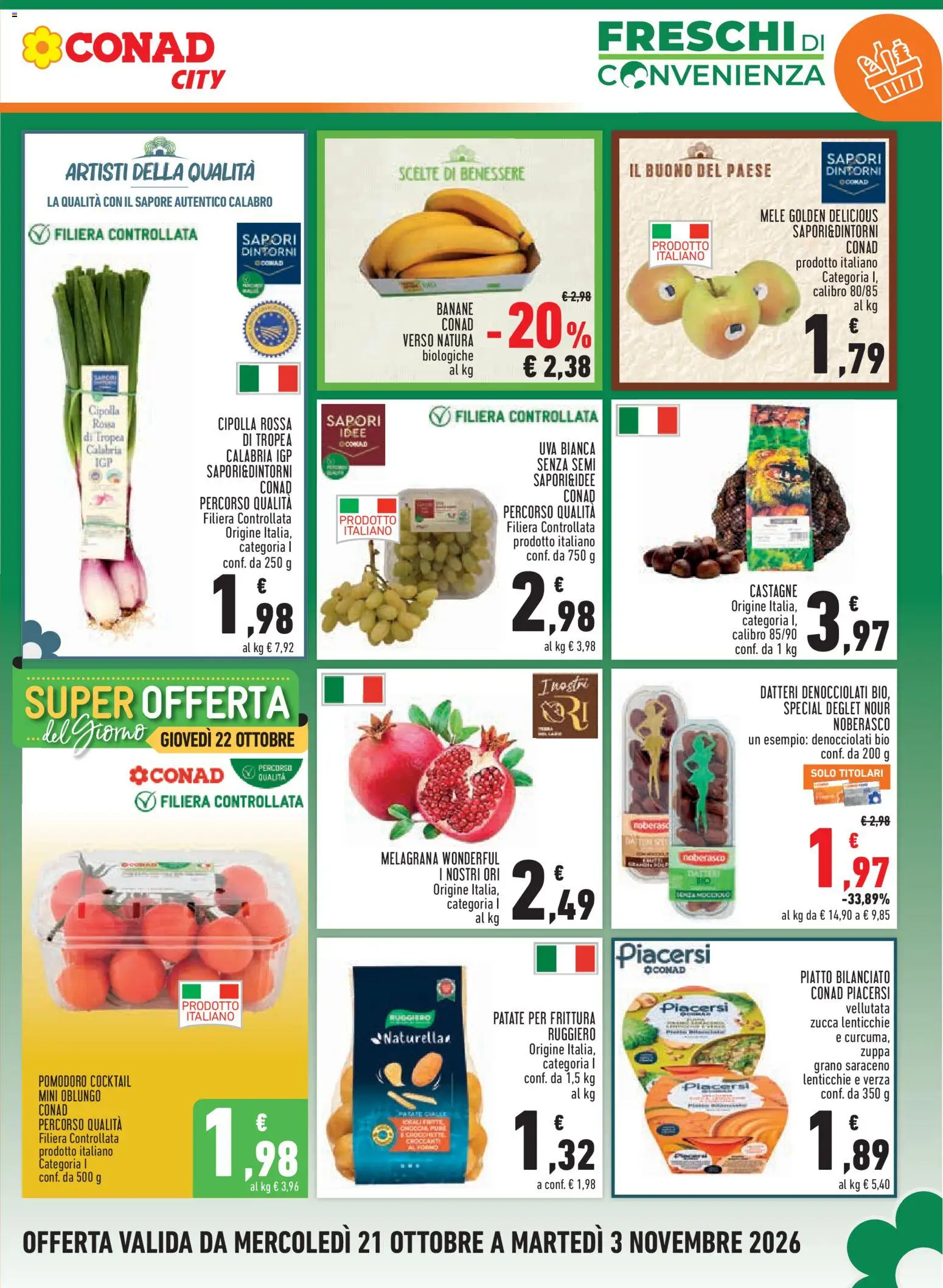 Volantino Conad del 21/10/2026 | Pagina: 3 | Prodotti: Mele, Lenticchie, Pomodoro, Uva