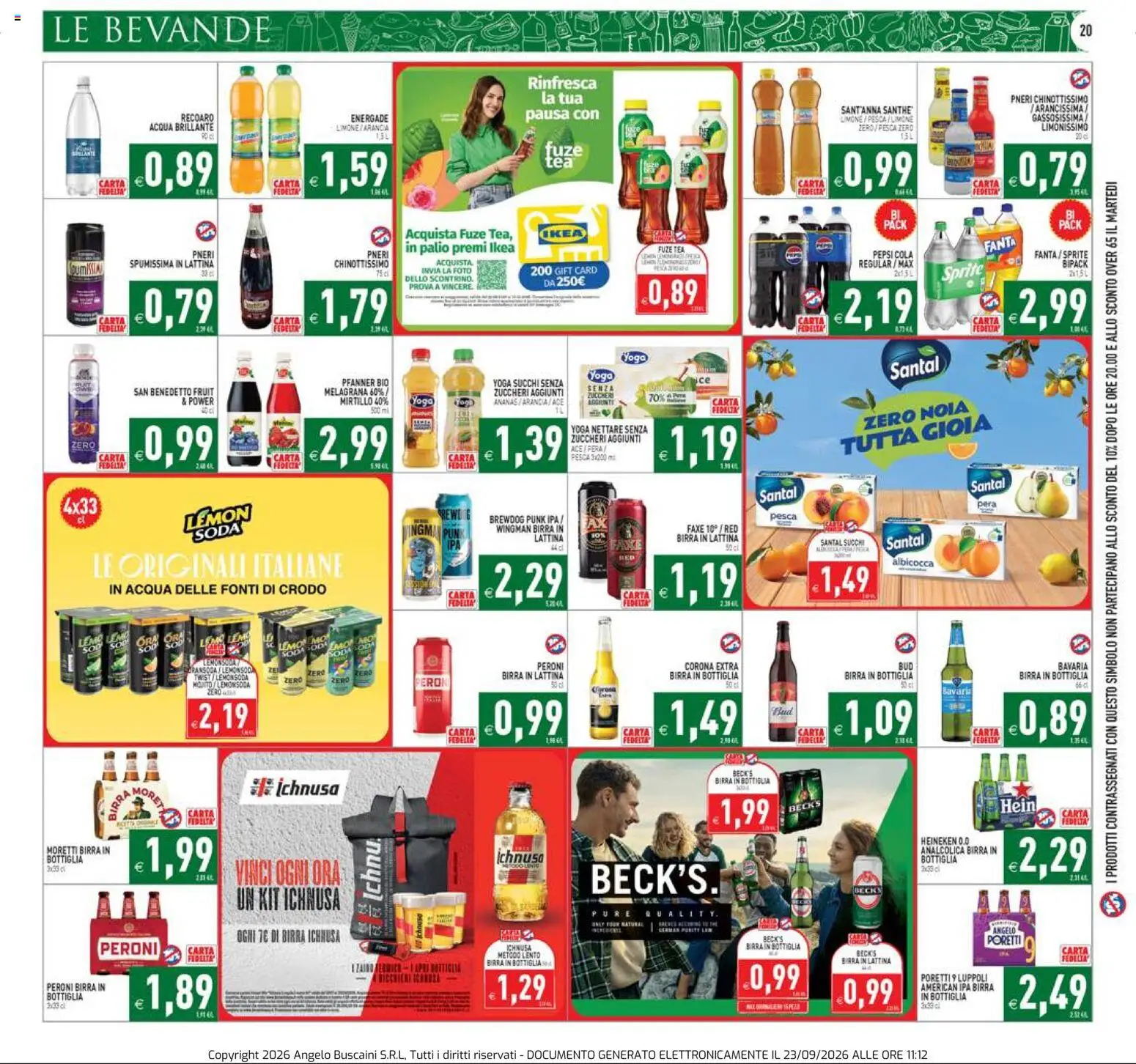Volantino PIM Supermercati del 23/09/2026 | Pagina: 20 | Prodotti: Bevande, Ananas, Pera, Corona Extra