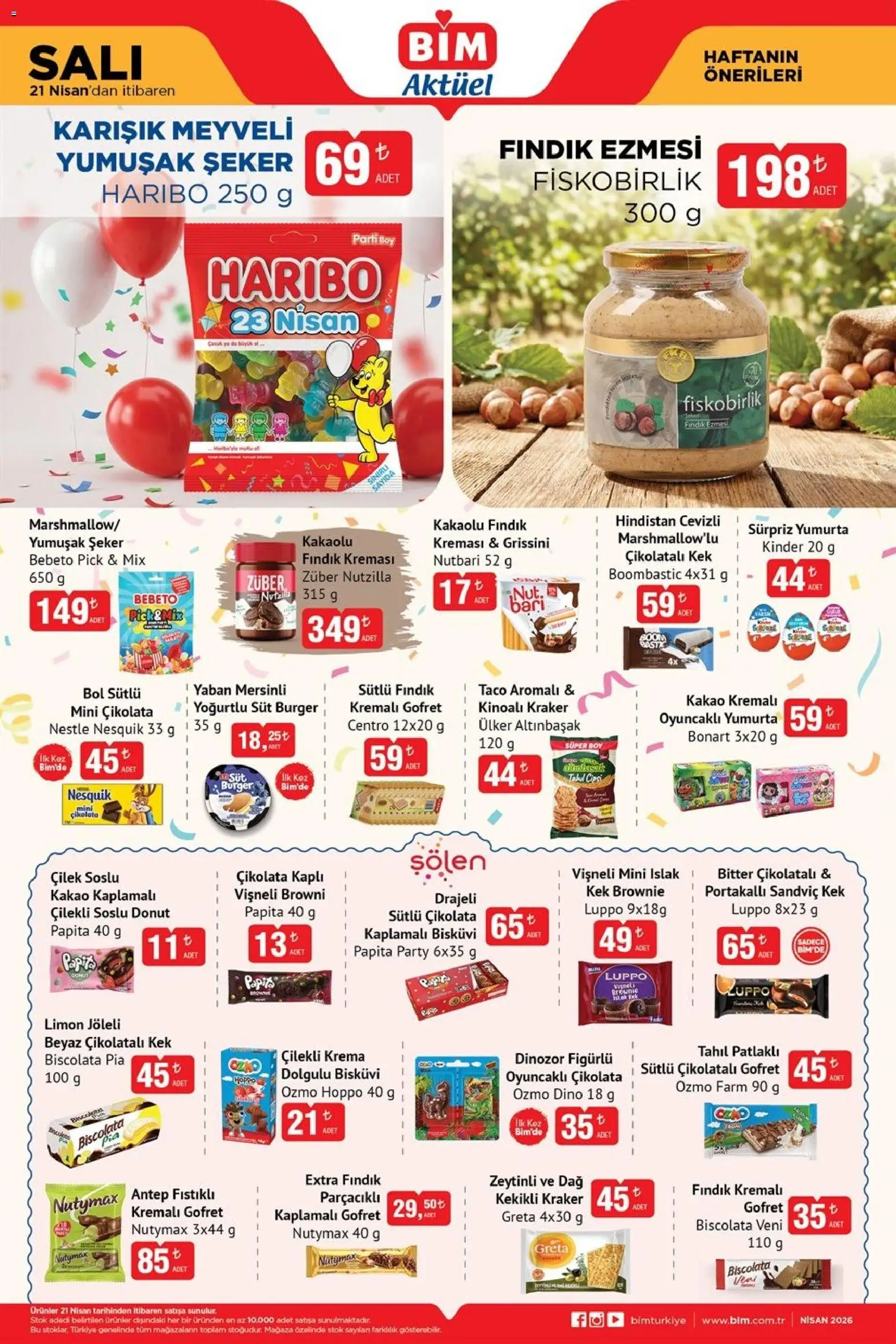 BİM Katalog - 21.04.2026 tarihinden itibaren geçerlidir | Sayfa: 2 | Ürünler: Gofret, Yumurta, Şeker, Krema