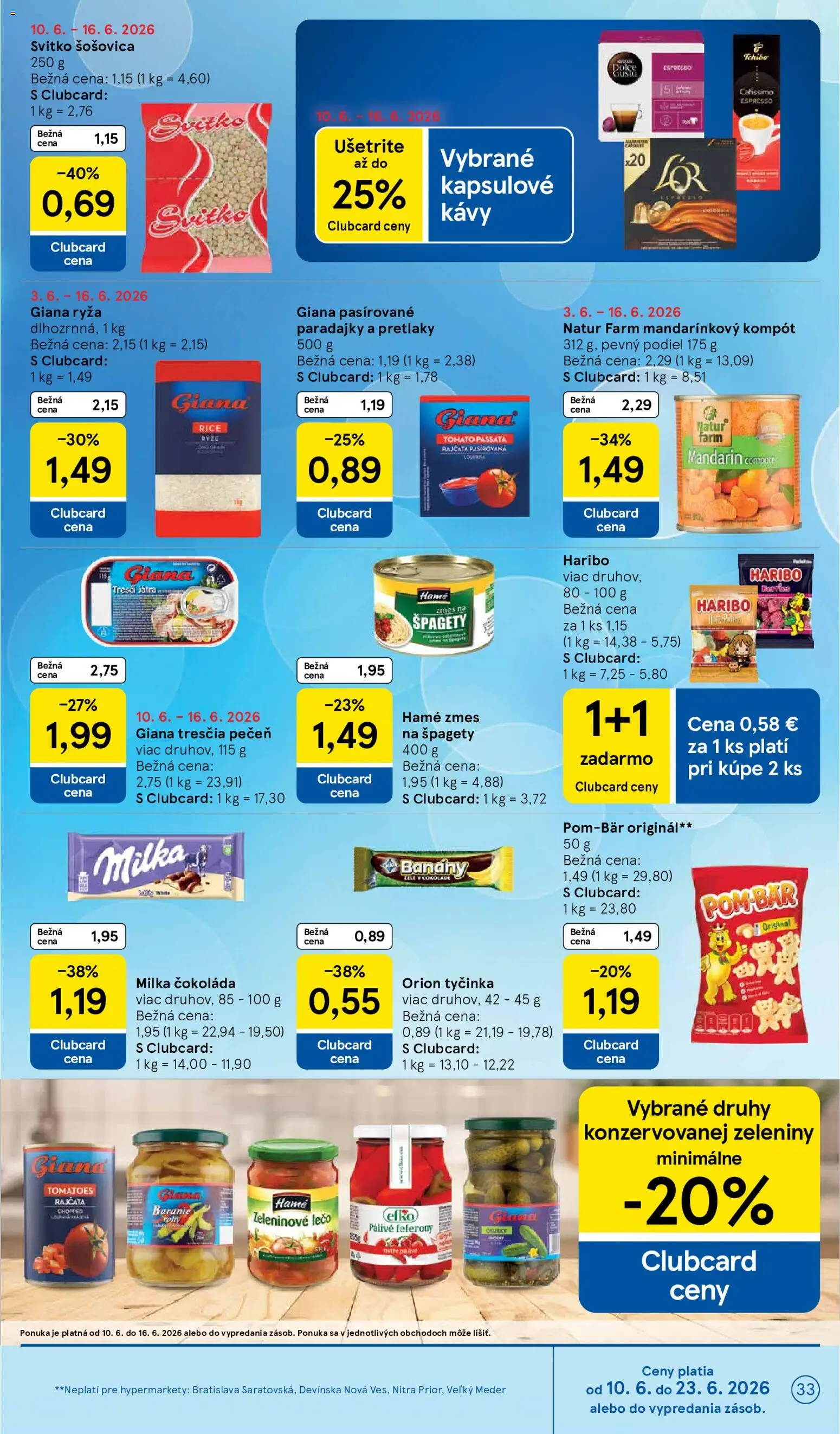 Nové Tesco akcie – leták je platný od 10.06.2026 | Strana: 33 | Produkty: Pás, Paradajky, Špagety