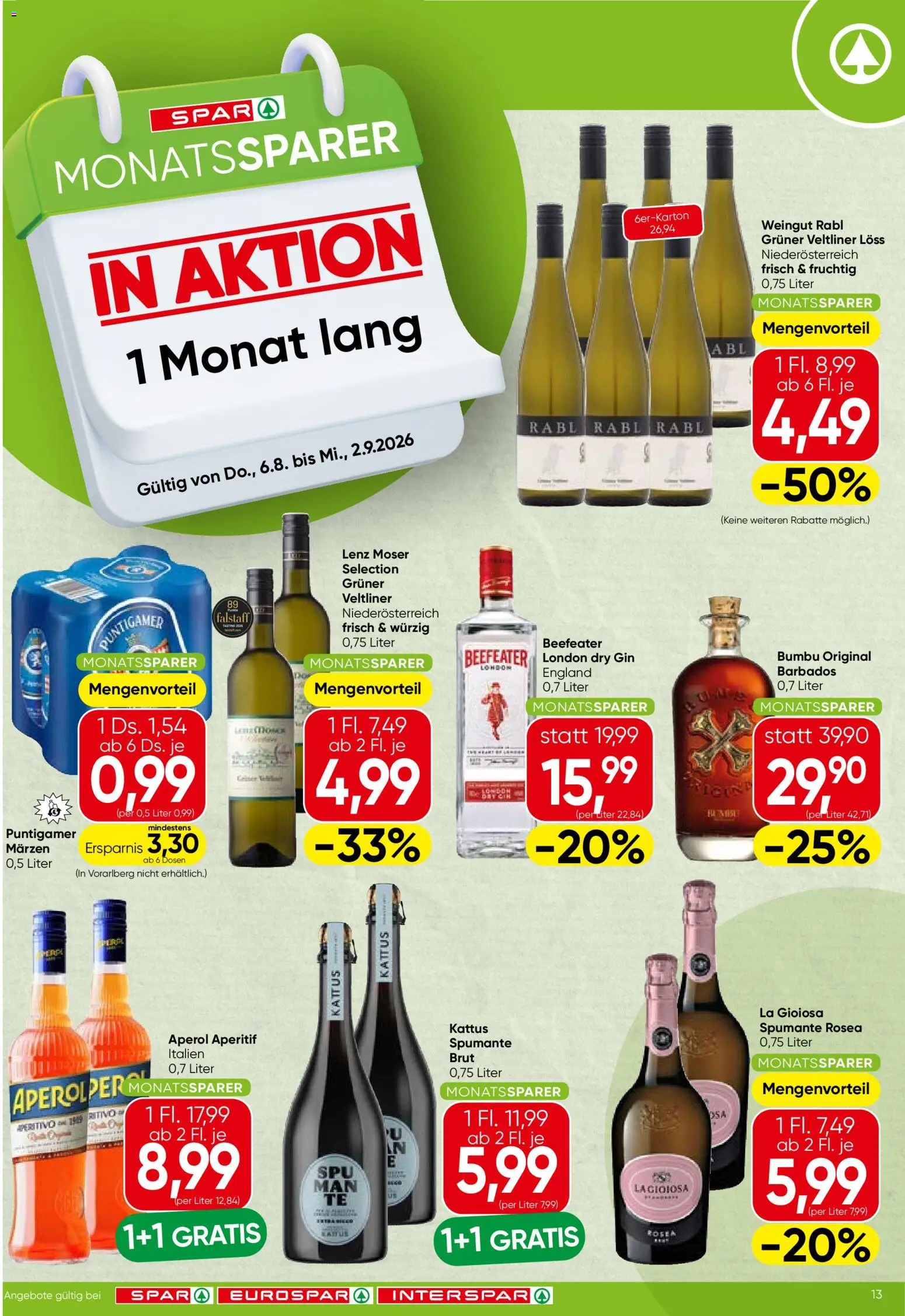 Spar Monatssparer gültig ab 06.08.2026 | Seite: 1 | Produkte: Gin