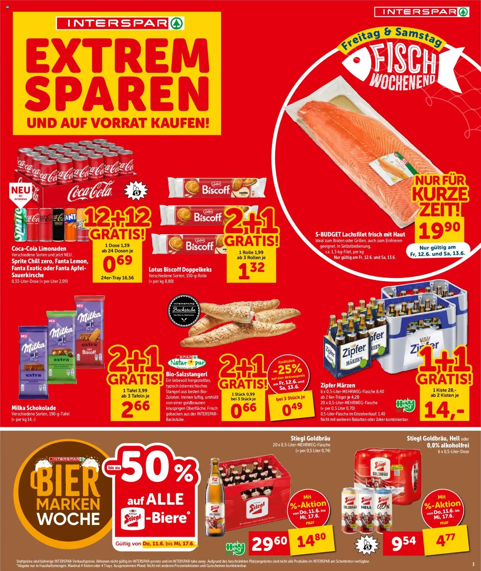 Interspar Flugblatt - Salzburg gültig ab 11.06.2026 | Seite: 3 | Produkte: Schokolade, Bier, Äpfel, Fisch