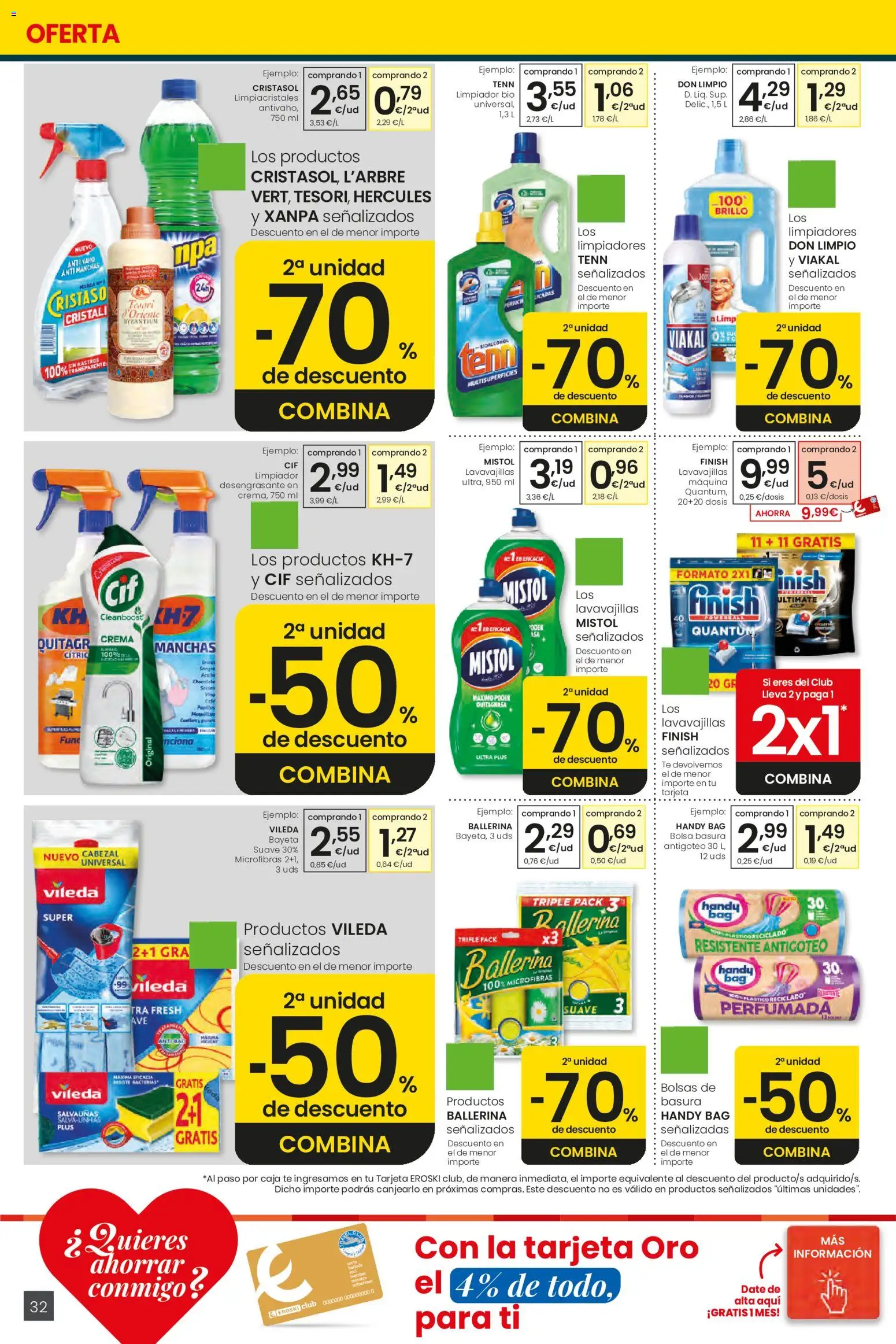 Eroski Ofertones de verano │ válido desde el 28.05.2026 | Página: 32 | Productos: Limpiacristales, Crema, Té, Lavavajillas