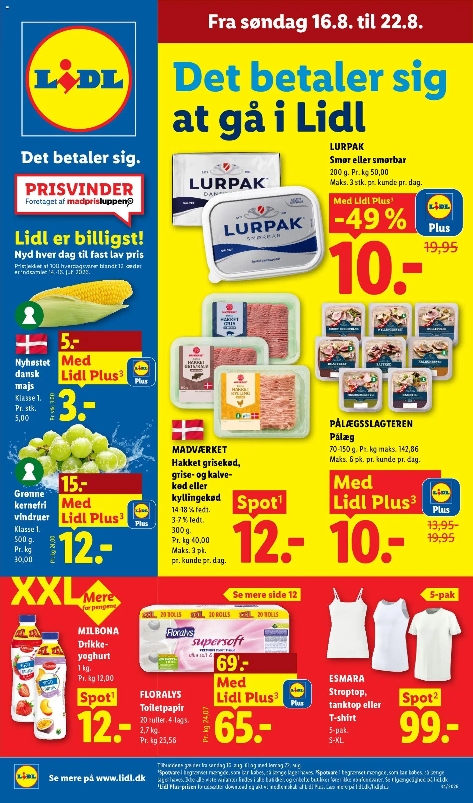 Lidl tilbudsavis – gyldig fra 16/08/2026 | Side: 1 | Produkter: Smør, Pålæg, T-shirt, Roastbeef
