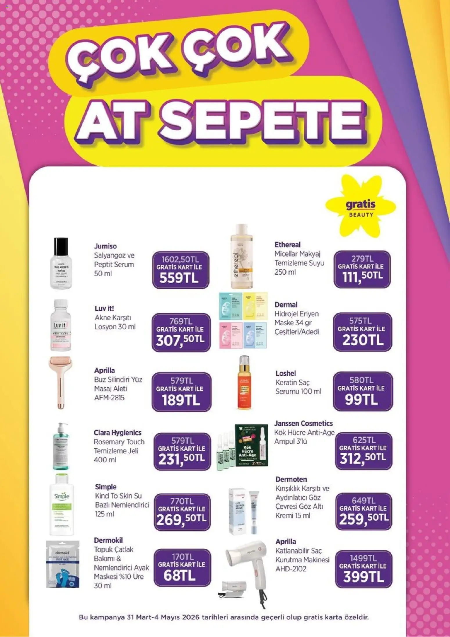 Gratis Katalog - 01.04.2026 tarihinden itibaren geçerlidir | Sayfa: 10 | Ürünler: Maske, Makyaj, Kurutma makinesi, Su