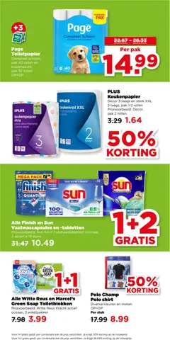 Page Toiletpapier, Compleet schoon, pak 40 rollen en kussenzacht, pak 32 rollen OP=OP - Voorbeeld van een folder van Plus, geldig van 20.05.2026 | Pagina: 39