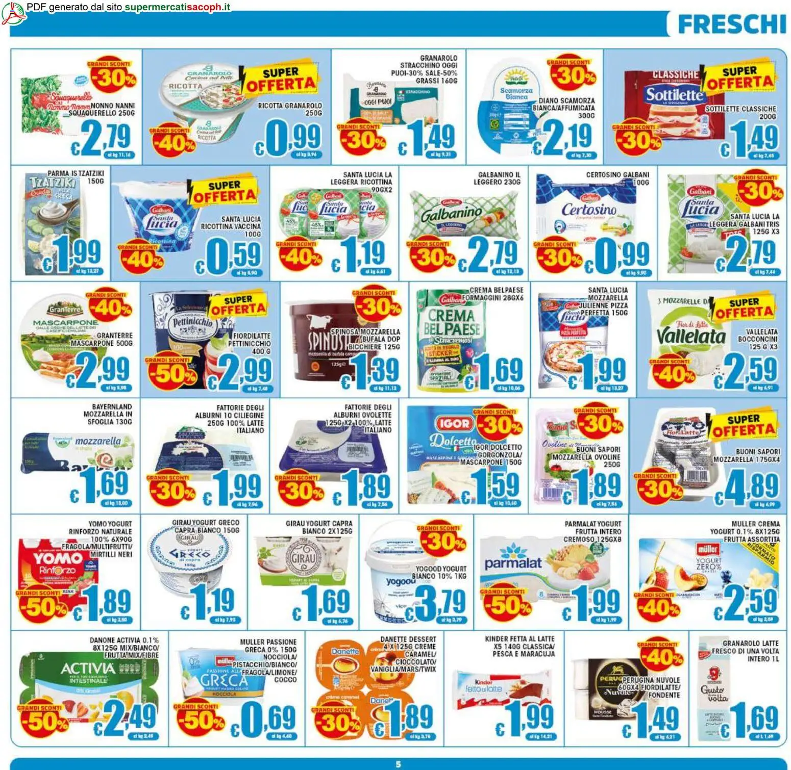 Volantino Sacoph del 29.05.2026 | Pagina: 5 | Prodotti: Crema, Latte, Cocco, Mascarpone