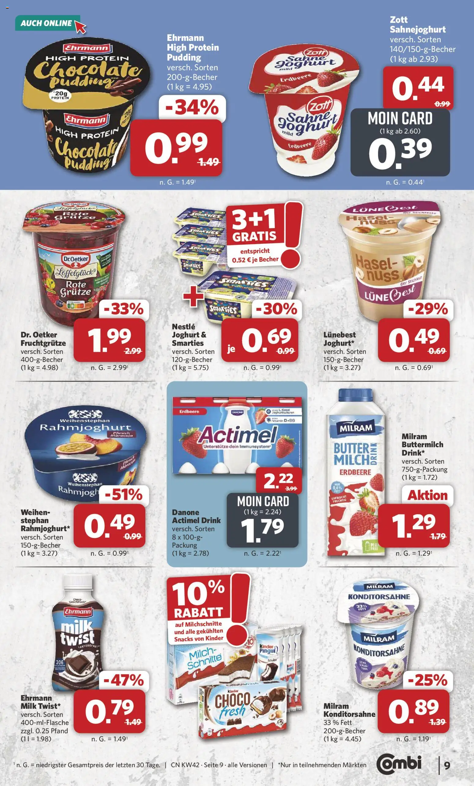 Combi Prospekt – gültig ab 12.10.2026 | Seite: 9 | Produkte: Actimel, Buttermilch, Smarties, Milram
