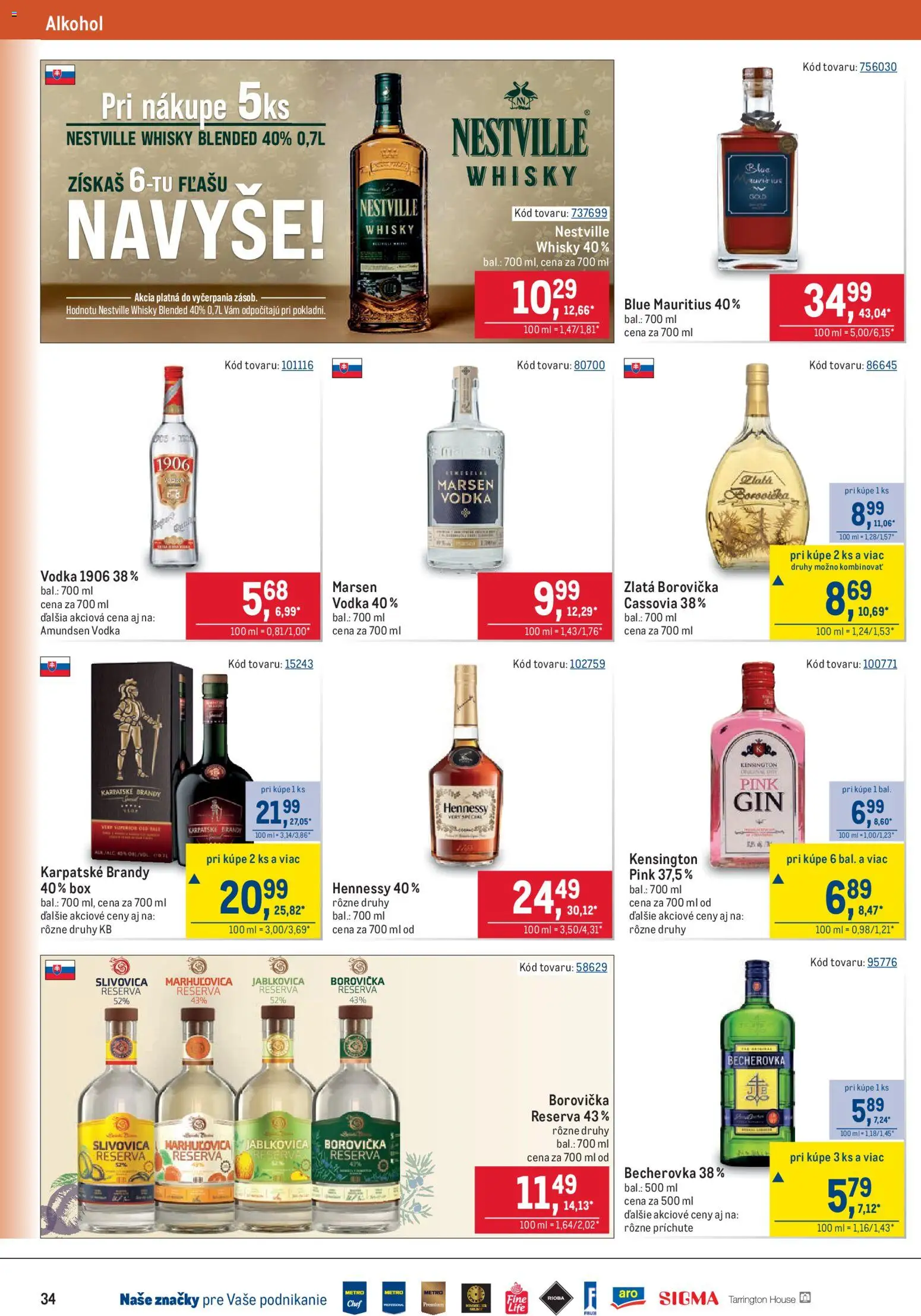 Nové Metro akcie – leták je platný od 03.06.2026 | Strana: 34 | Produkty: Borovička, Slivovica, Alkohol, Amundsen vodka