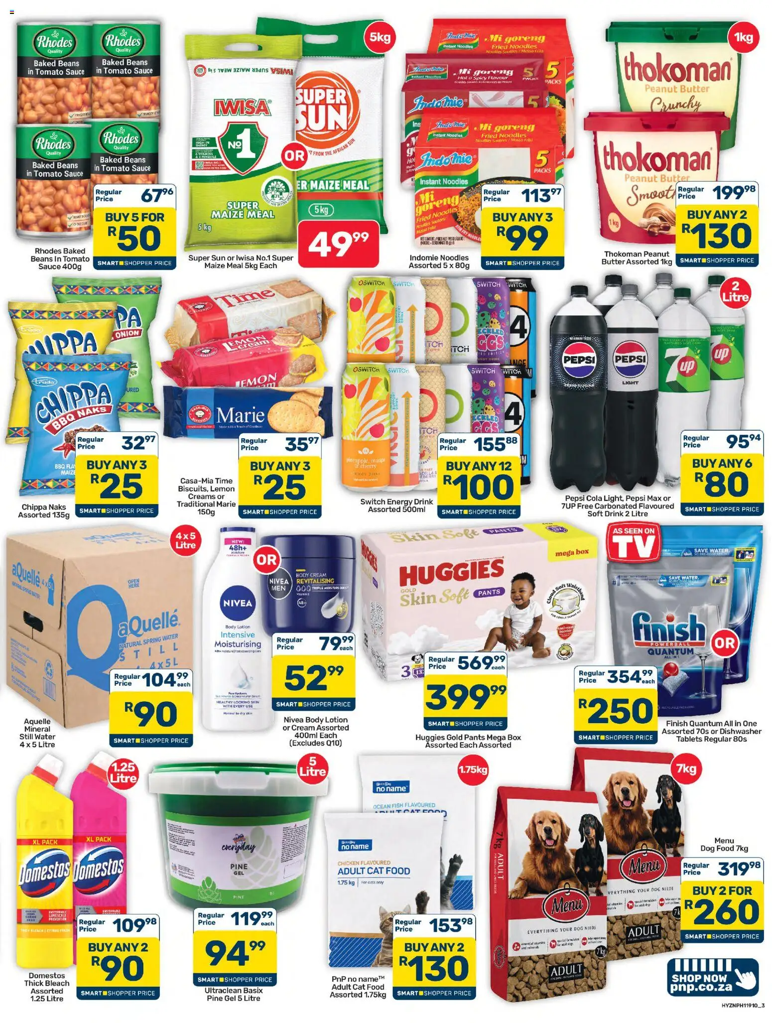 New Pick n Pay catalogue – valid from 25/07/2026 | Page: 3 | Products: Dishwasher, Fish, Noodles, Tomato sauce