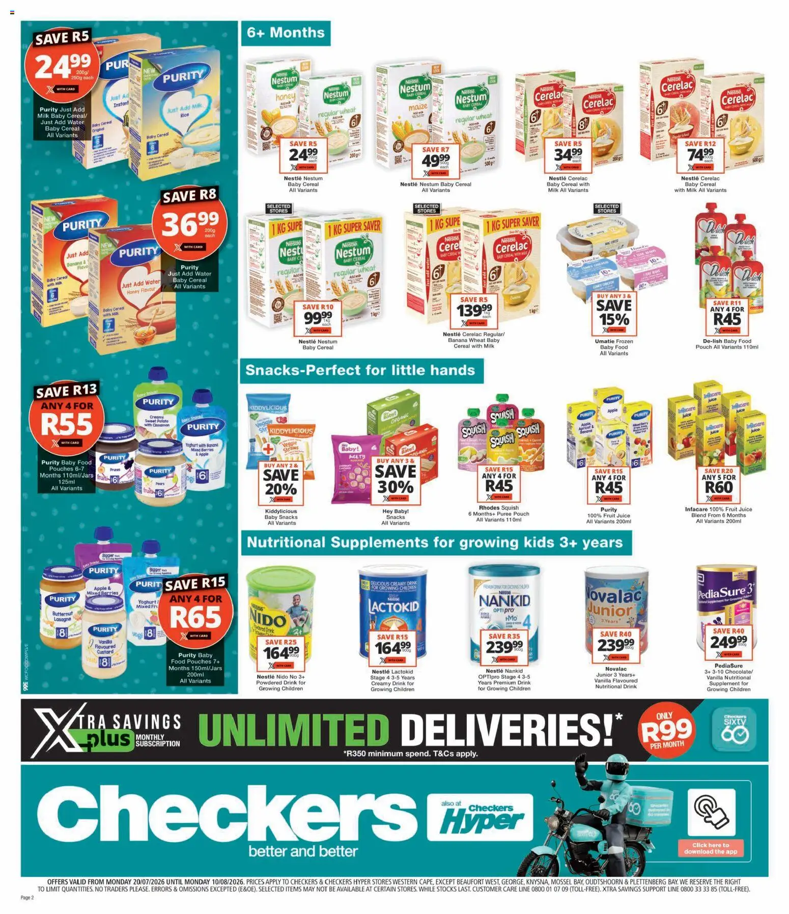New Checkers catalogue – valid from 20/07/2026 | Page: 2 | Products: Yoghurt, Rice, Snacks, Baby food
