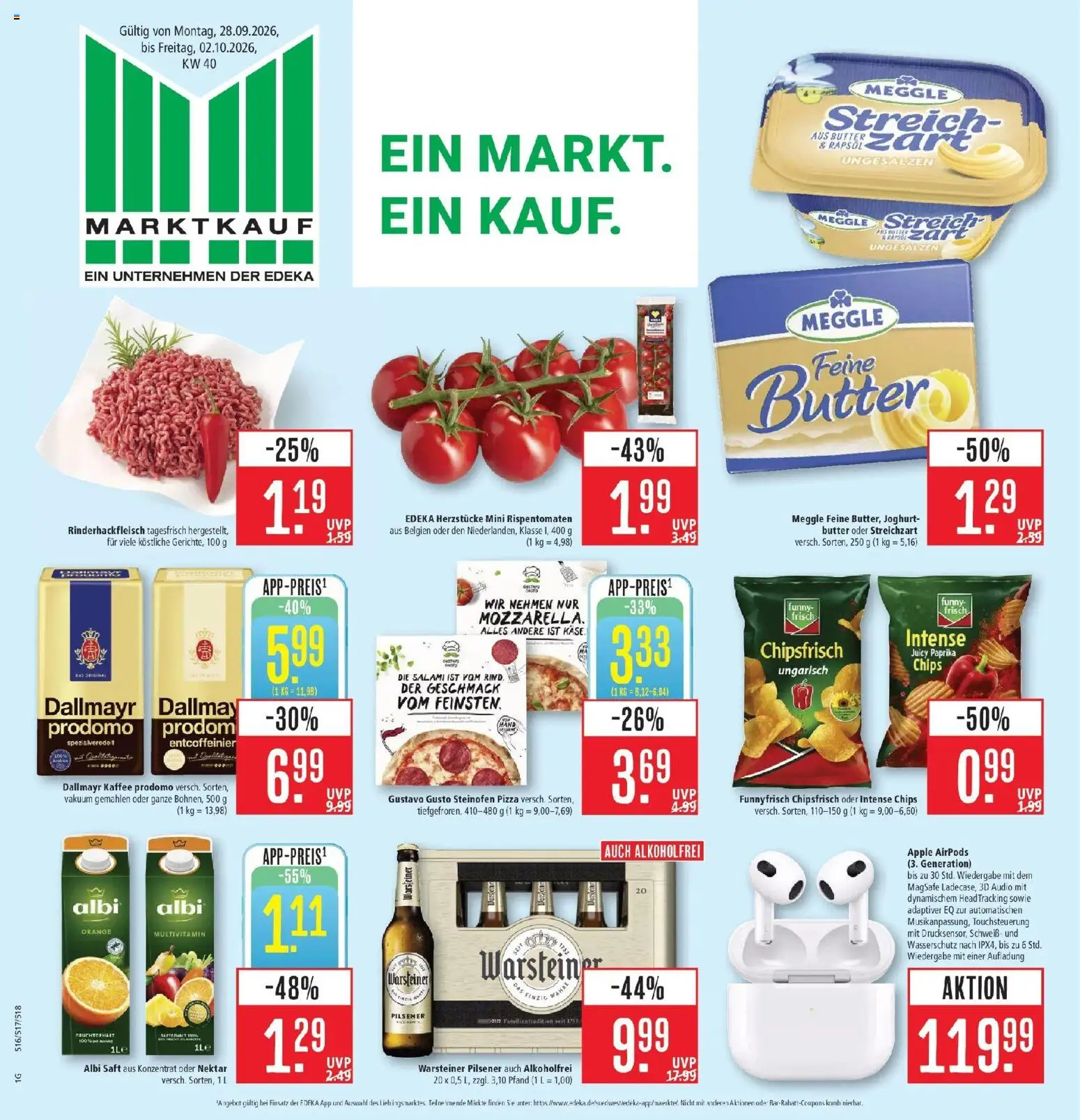 Marktkauf Prospekt Friedrichshafen (ab 28.09.2026) » Angebote online | Seite: 1 | Produkte: Butter, Joghurt, Kaffee, Apple