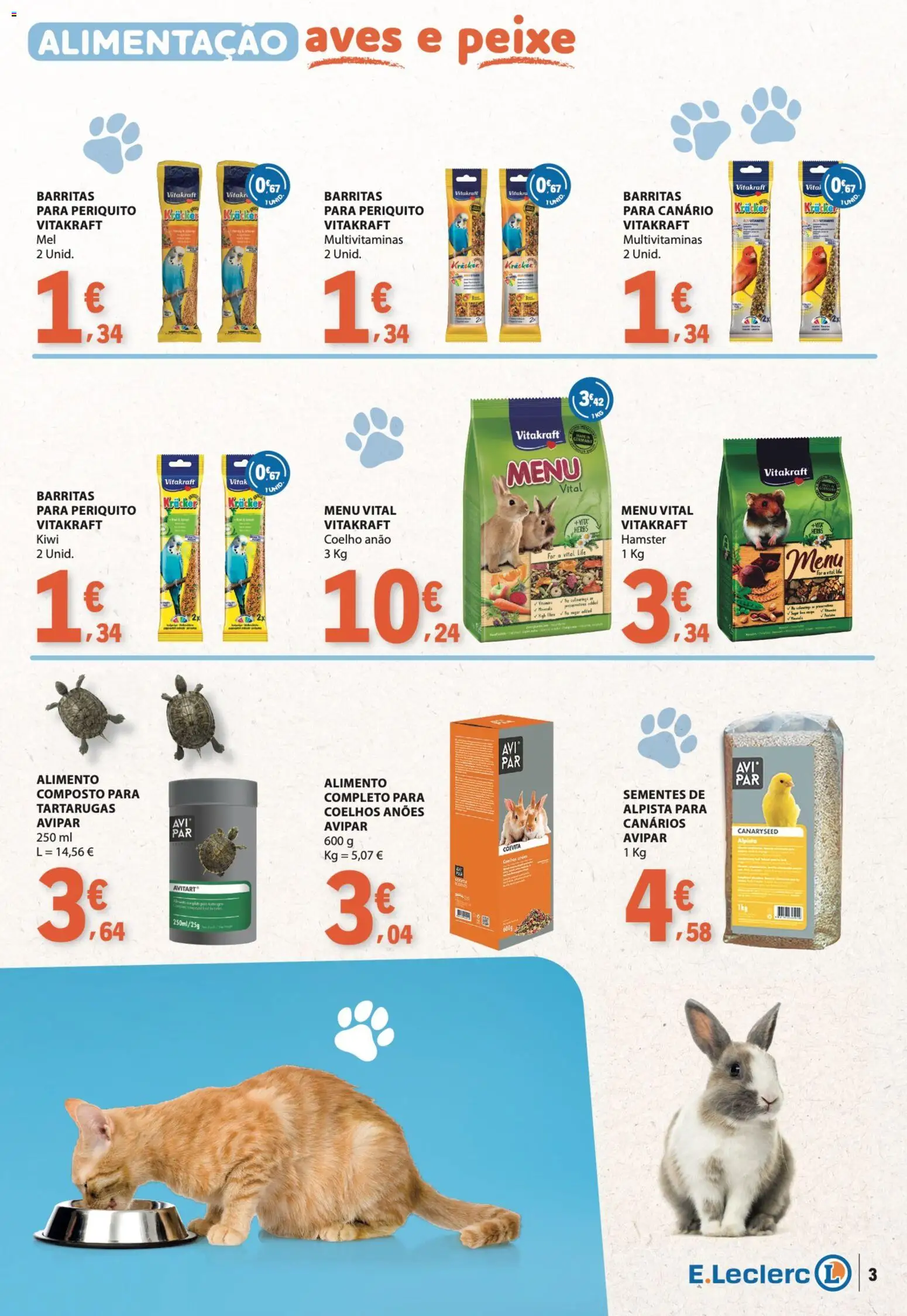 E.Leclerc folheto Feira Animal e Casa │ válido de 29/09/2026 | Página: 3 | Produtos: Multivitaminas, Peixe, Coelho, Kiwi