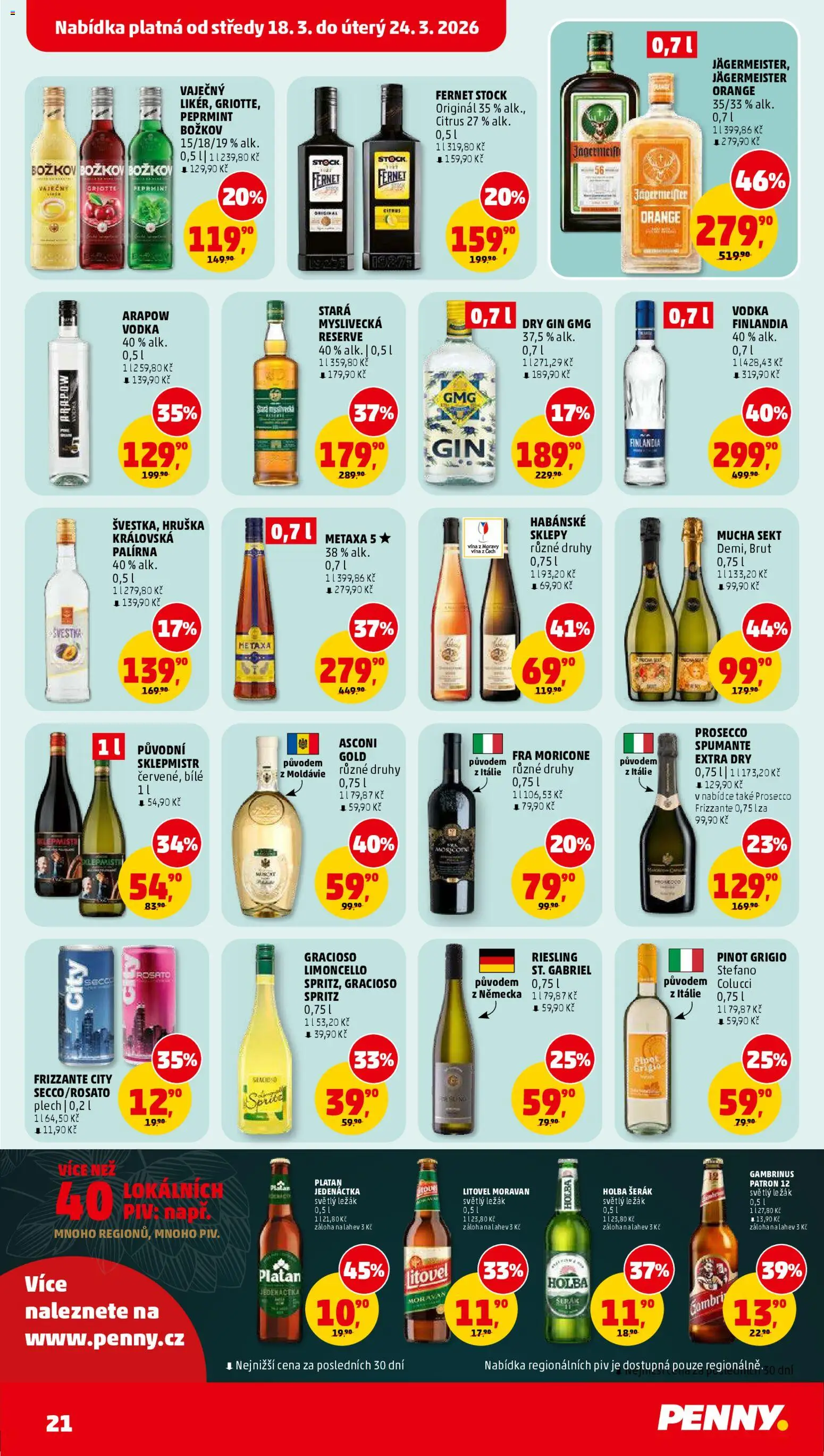 Penny Market leták od 18.03.2026 | Strana: 21 | Produkty: Sklepmistr, Šerák, Fernet, Prosecco Frizzante
