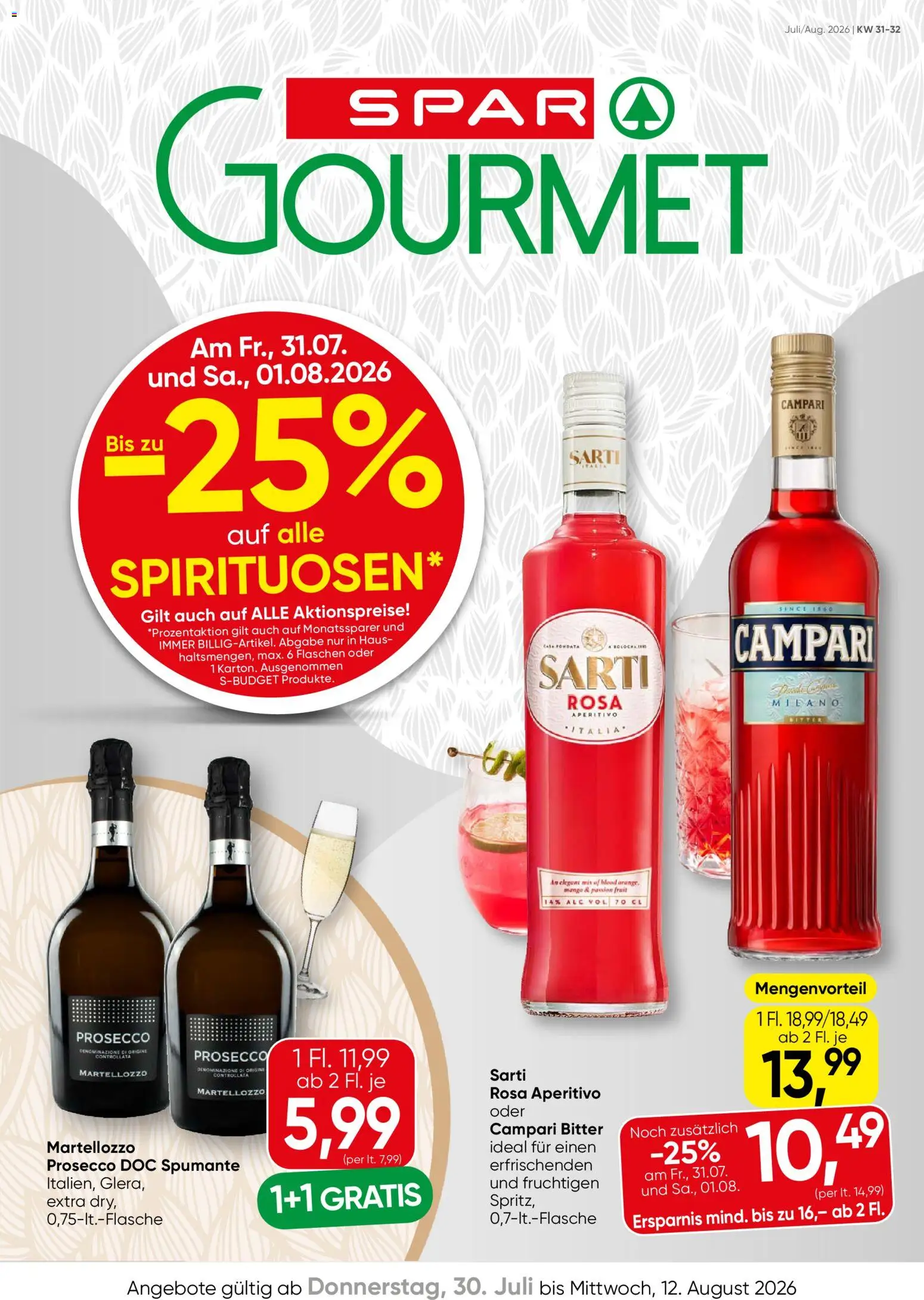SPAR Gourmet Flugblatt gültig ab 30.07.2026 | Seite: 1 | Produkte: Mango, Campari, Prosecco