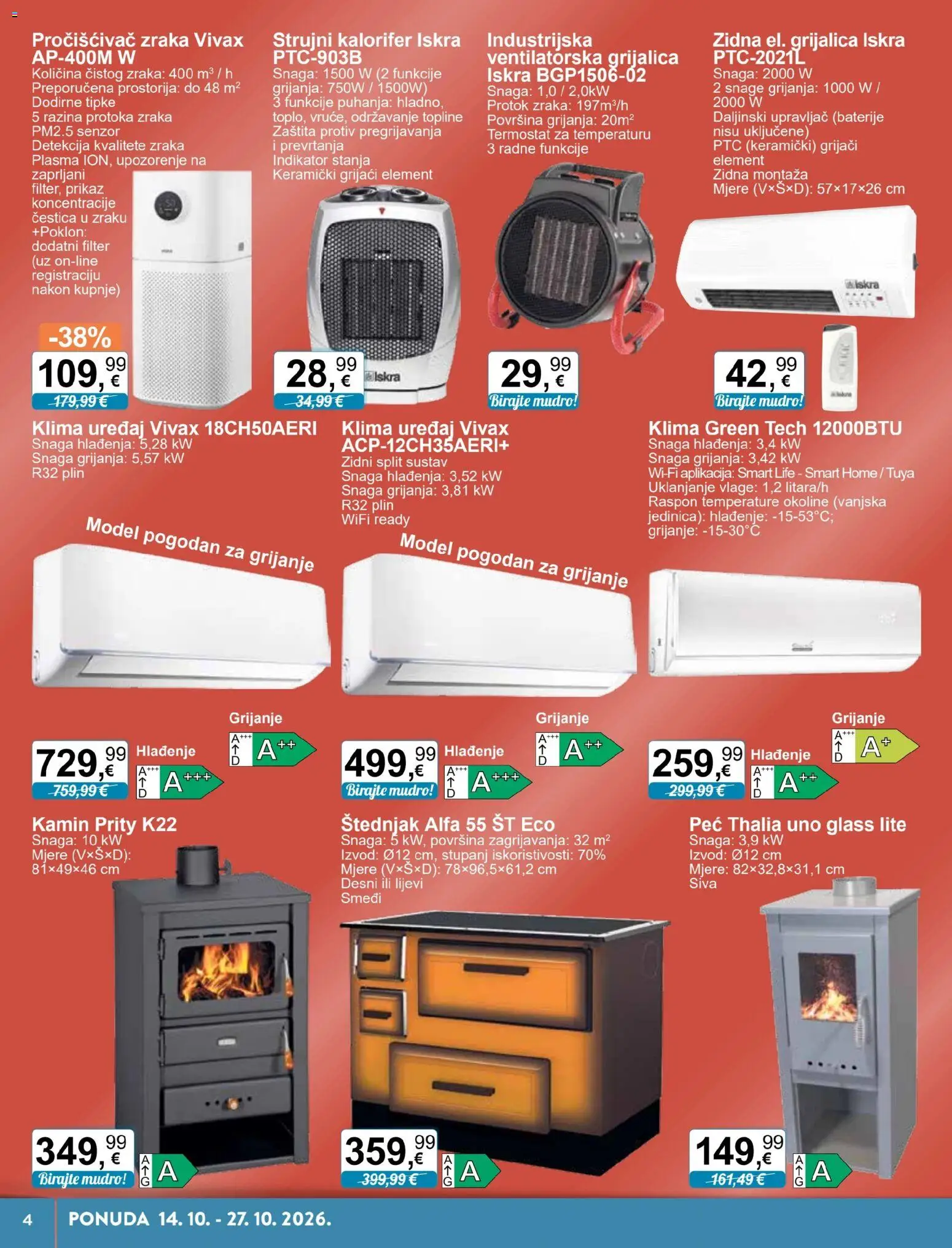KTC katalog | vrijedi od 14.10.2026 | Stranica: 4 | Proizvodi: Pročišćivač zraka, Baterije, Termostat, Kamin