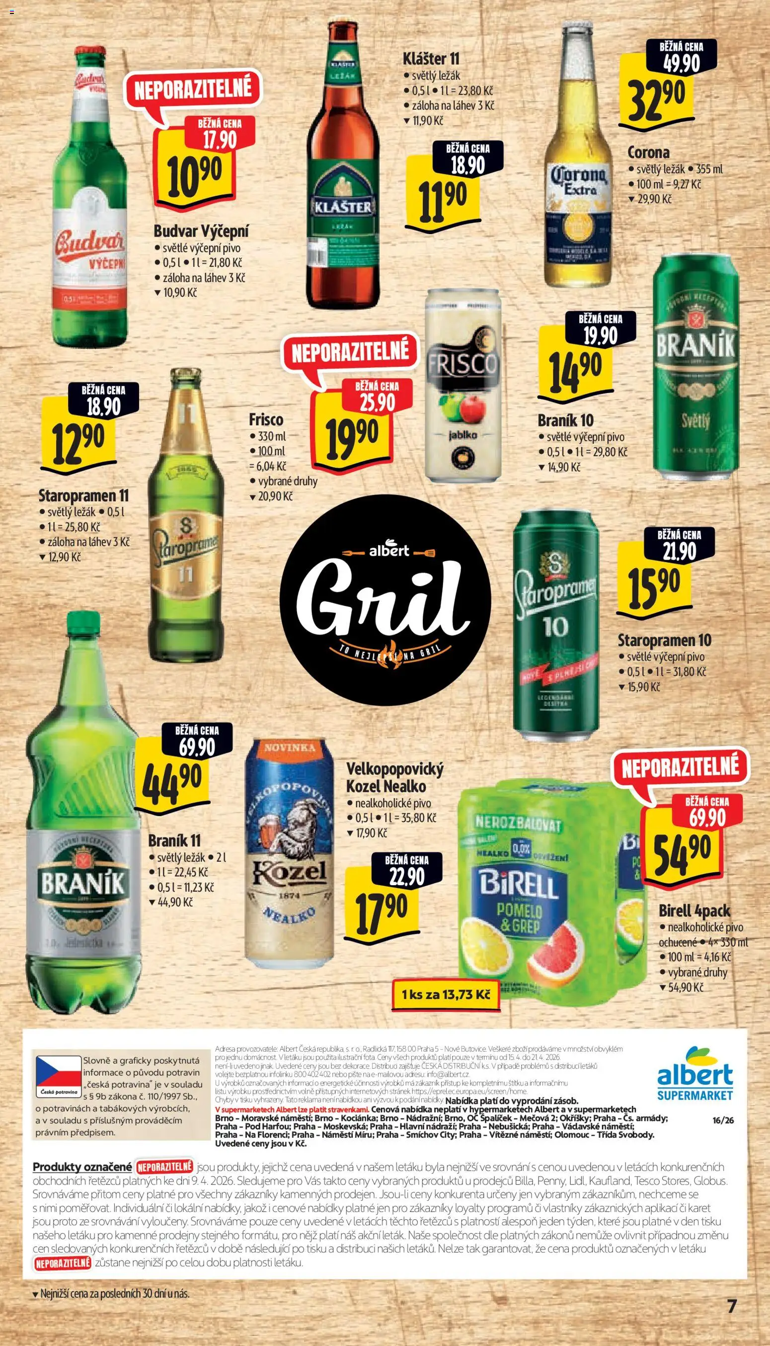 Albert leták - Supermarket od 15.04.2026 | Strana: 13 | Produkty: Staropramen, Kozel, Nealkoholické pivo, Kozel nealko