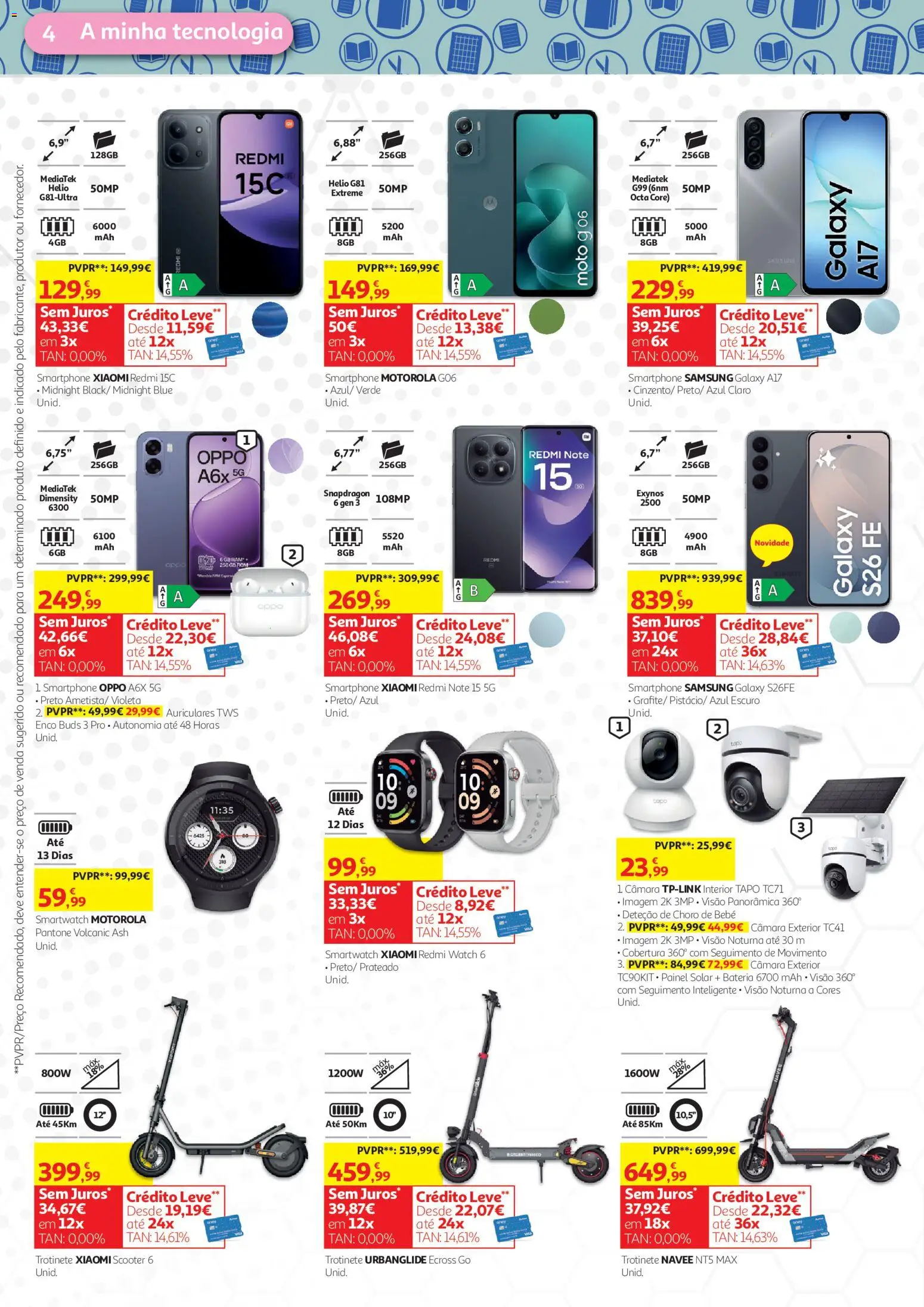 Auchan - Tecno Escolar │ válido de 04/09/2026 | Página: 4 | Produtos: Smartphone, Smartwatch, Trotinete, Bateria