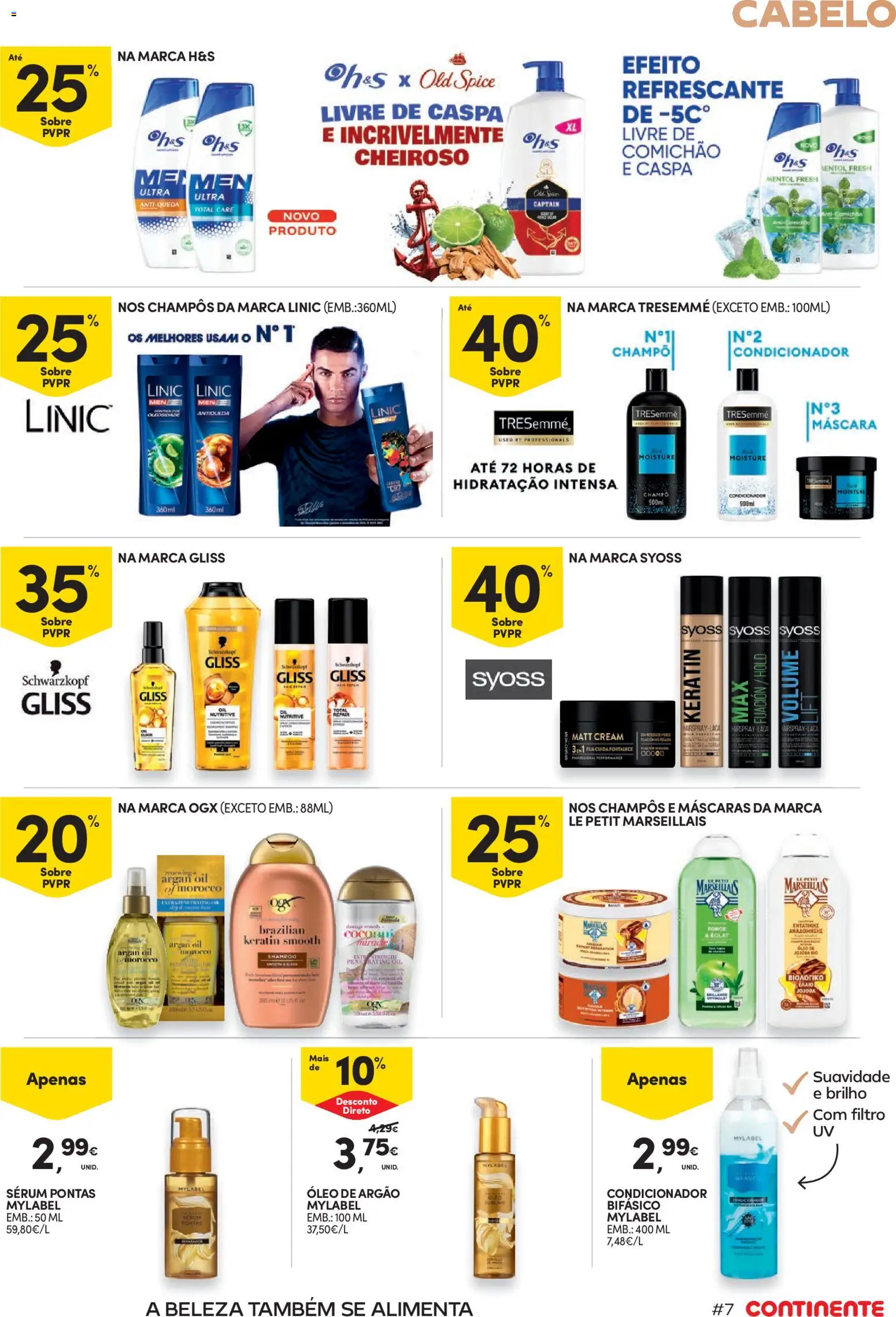 Continente Beleza Receita perfeita para um cuidado total │ válido de 18/08/2026 | Página: 7 | Produtos: Champô, Condicionador, Sérum, Óleo