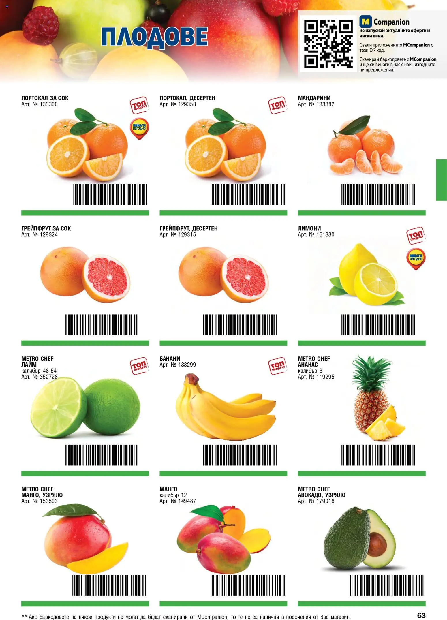 {H1} | Страница: 63 | Продукти: Грейпфрут, Манго, Банани, Мандарини