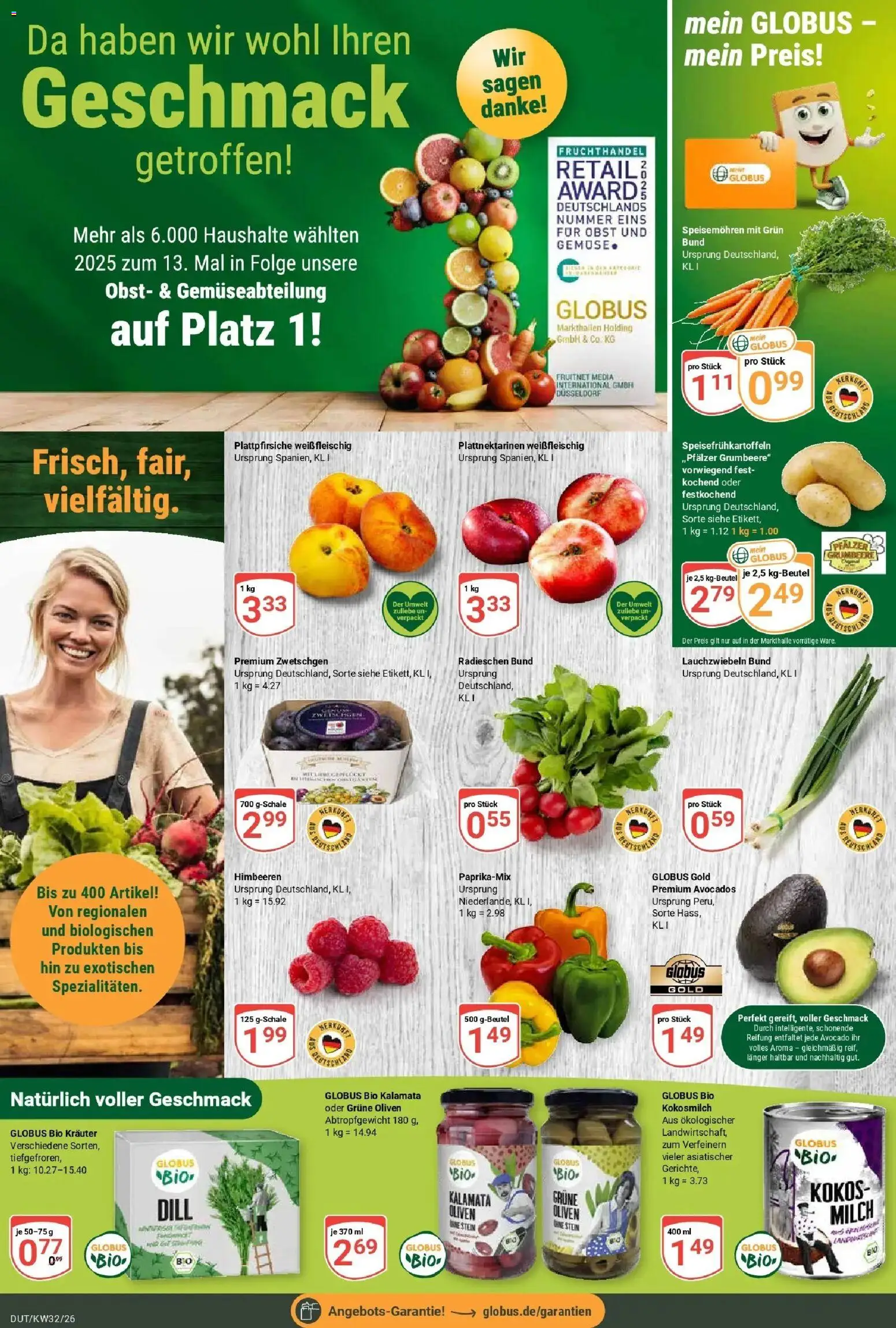 Globus Prospekt Wetzlar-Dutenhofen (ab 03.08.2026) » Angebote online | Seite: 8 | Produkte: Himbeeren, Avocado, Gemüse, Obst