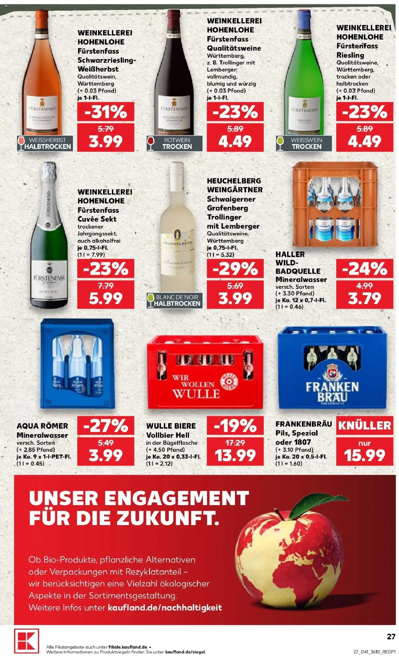 Prospekt Kaufland ab 08.10.2026 » Angebote Online zum Blättern | Seite: 27 | Produkte: Weißwein, Rotwein, Sekt, Mineralwasser