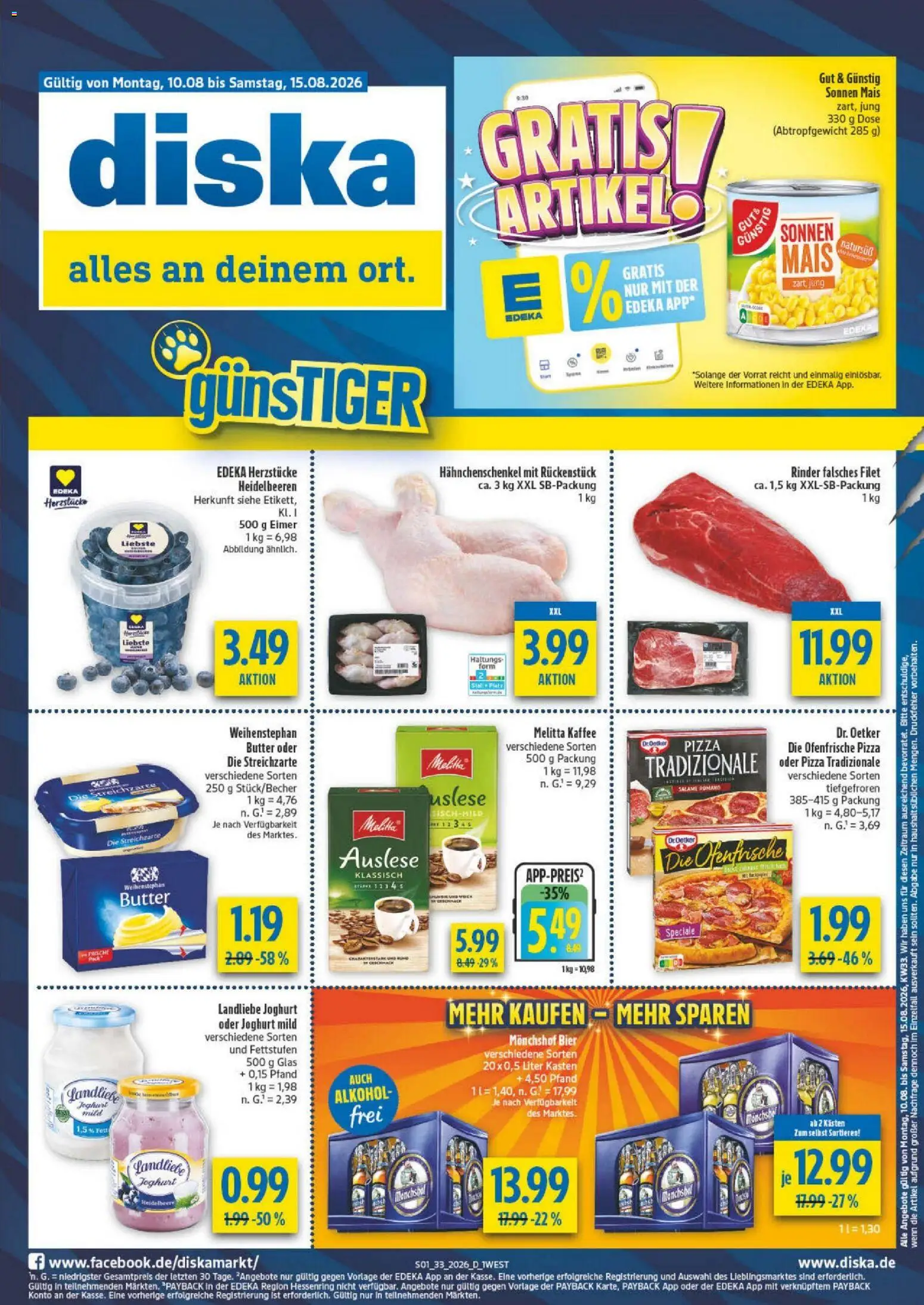 Diska - Diska Angebote Bayern KW33 – gültig ab 10.08.2026 | Seite: 1 | Produkte: Joghurt, Bier, Ofenfrische, Heidelbeeren