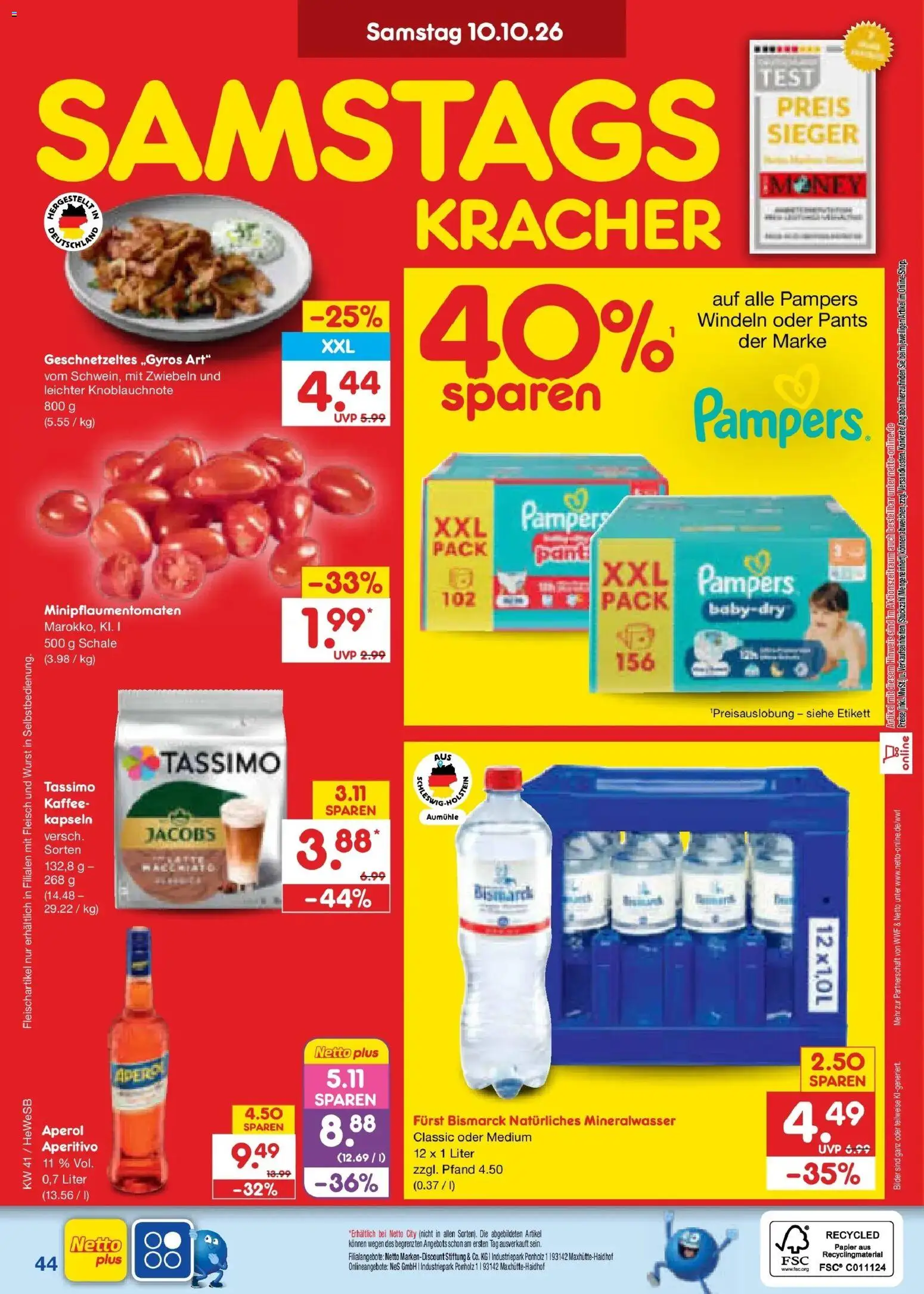 Netto Marken-Discount Prospekt Hamburg (ab 05.10.2026) » Angebote | Seite: 56 | Produkte: Kaffee, Pampers, Mineralwasser, Aperol