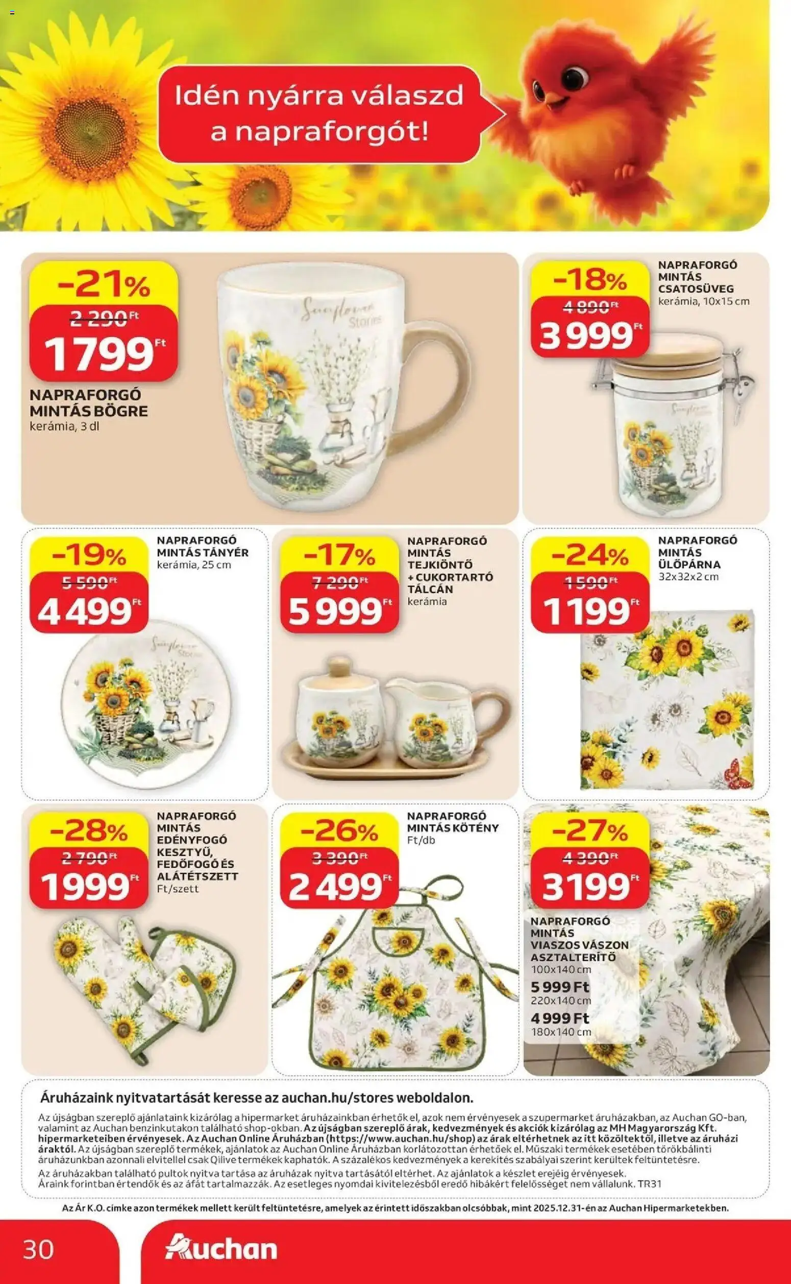 Auchan akciós ujság - amely érvényes a következő dátumtól: 2026.07.30. | Oldal: 30 | Termékek: Napraforgó, Jar, Bögre, Asztalterítő