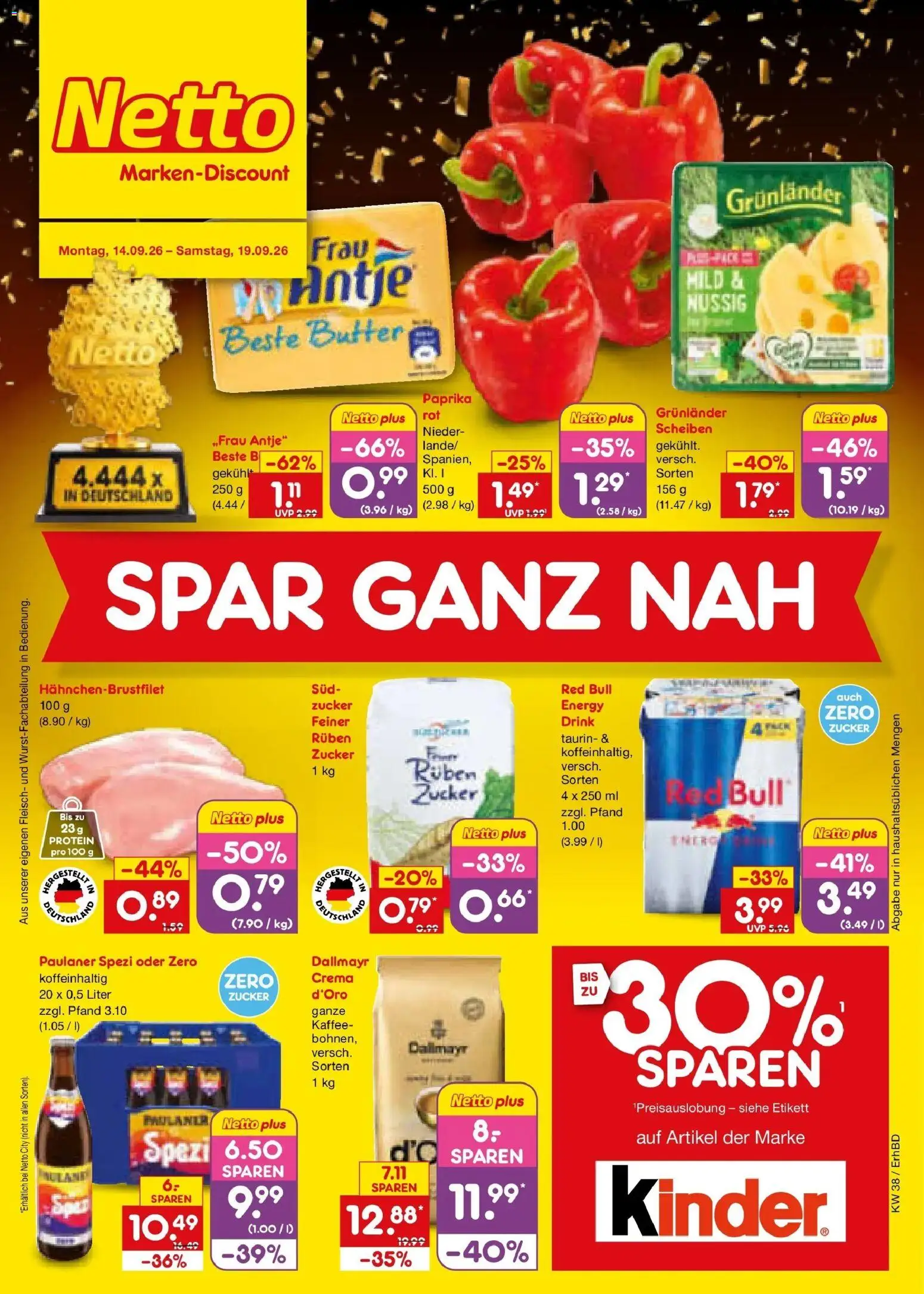 Netto Marken-Discount Prospekt Velden – gültig ab 14.09.2026 | Seite: 1 | Produkte: Butter, Paulaner spezi, Paprika, Paulaner